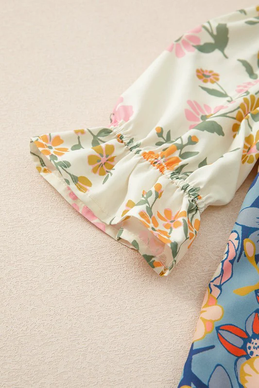 Multicolour V Neck Half Sleeve Boho Floral Blouse - Image 21