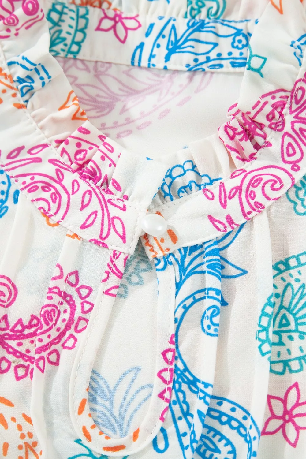 Multicolour Vibrant Paisley Printed Button Keyhole Puff Sleeve Blouse - Image 8
