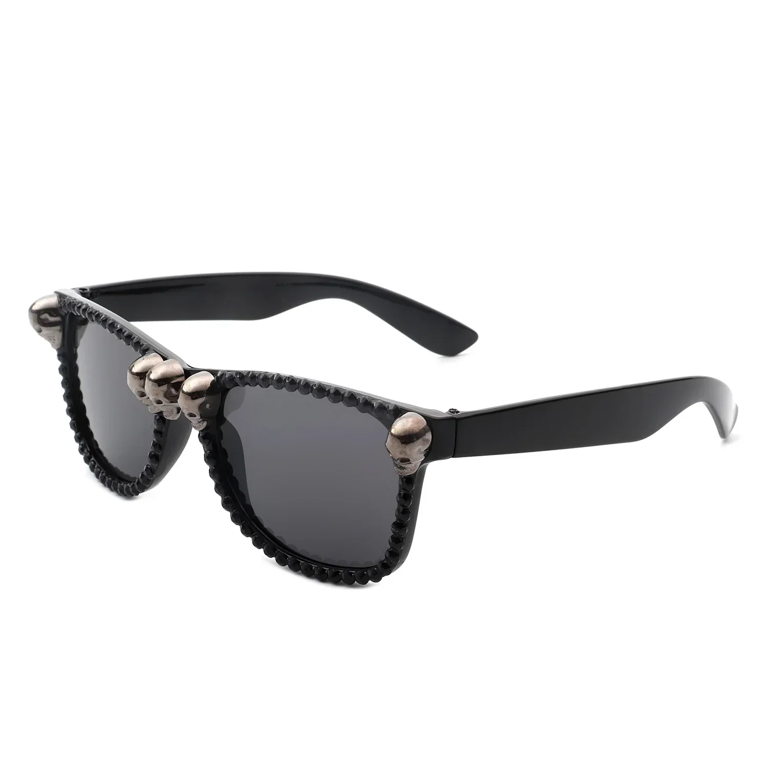 Myralis - Classic Horn Rim Rhinestone Gothic Skull Square Sunglasses - Image 11