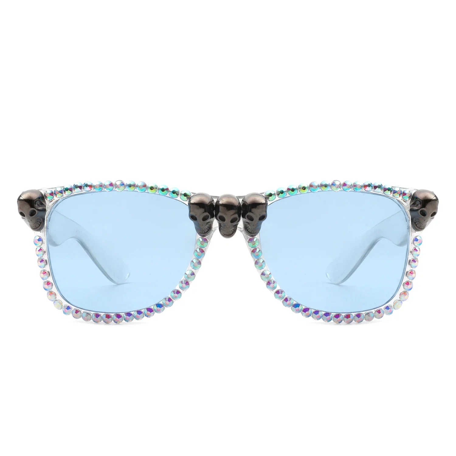 Myralis - Classic Horn Rim Rhinestone Gothic Skull Square Sunglasses - Image 3