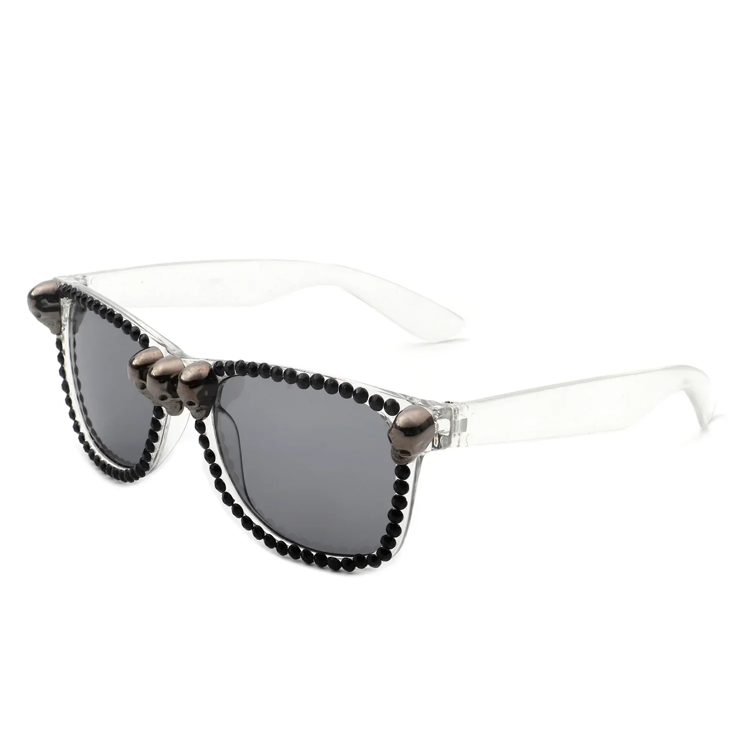 Myralis - Classic Horn Rim Rhinestone Gothic Skull Square Sunglasses - Image 4