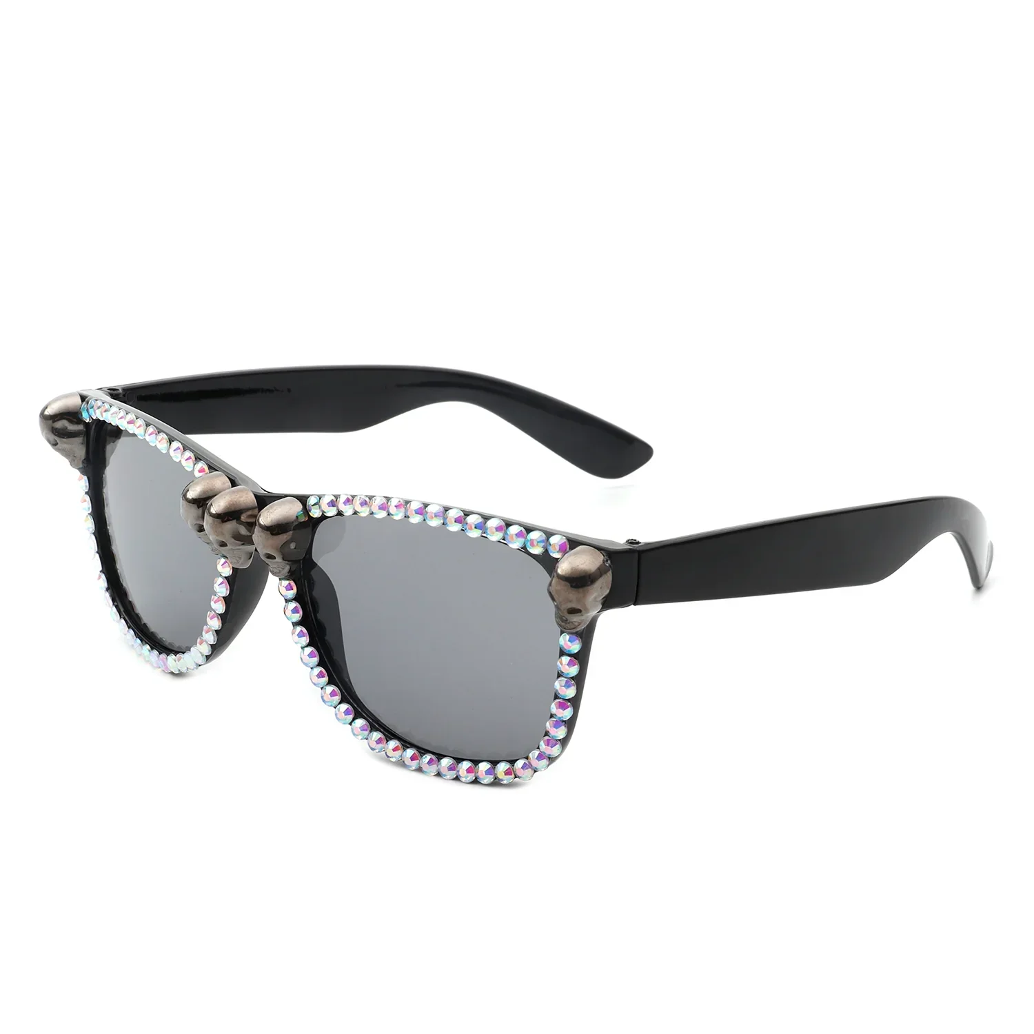 Myralis - Classic Horn Rim Rhinestone Gothic Skull Square Sunglasses - Image 9