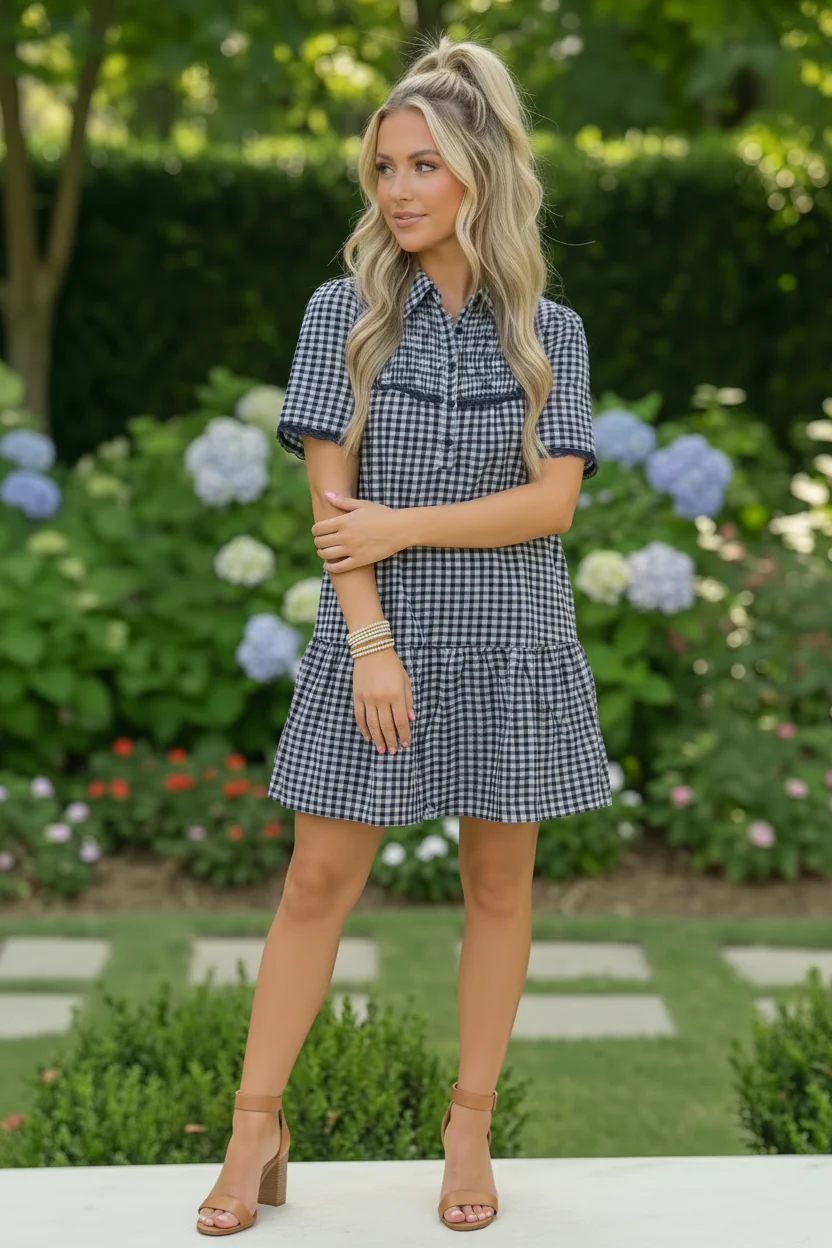 Summer Wedding Button Down Ruffle Mini Dress - Image 3