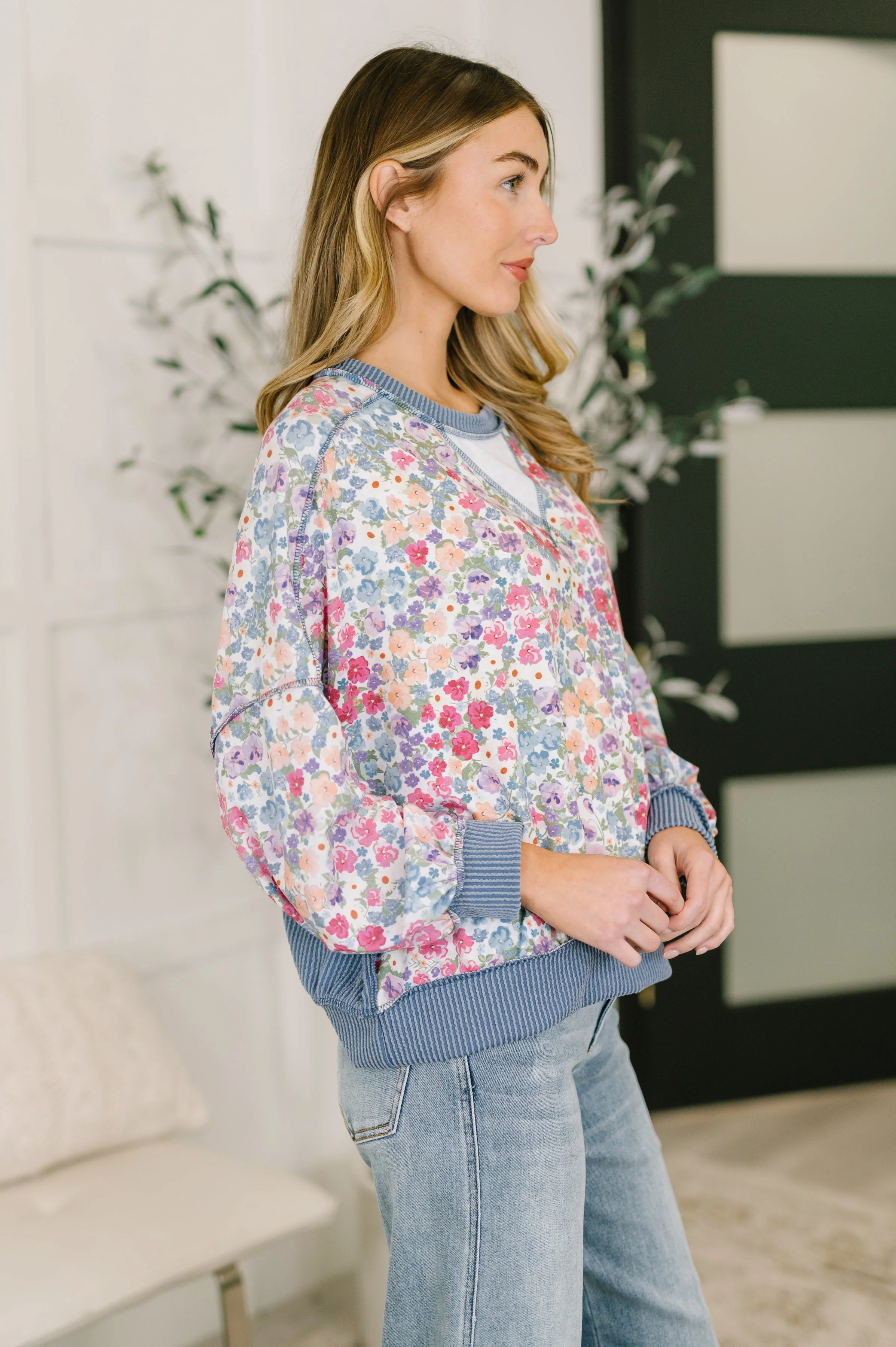 New Opportunities Drop Shoulder Floral Pullover - Image 5