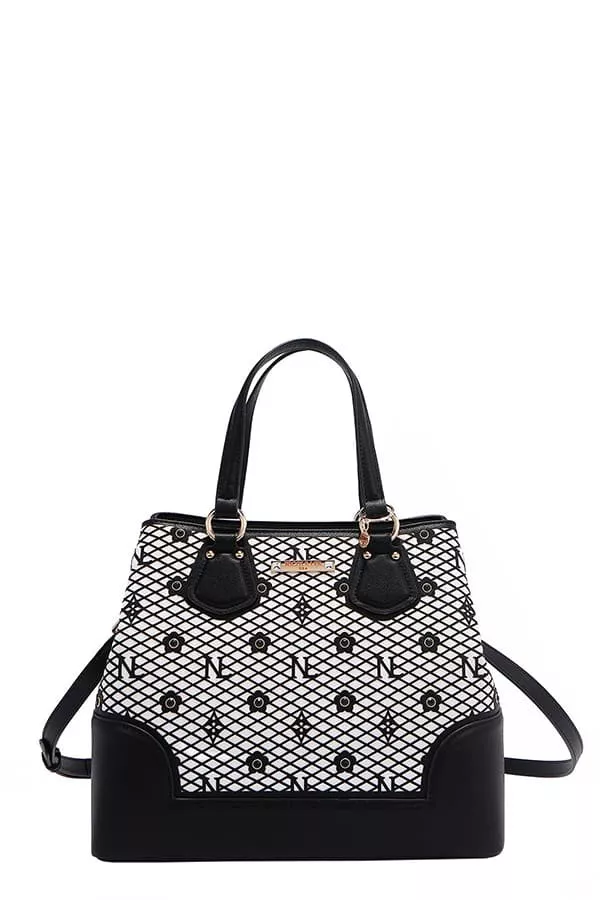 Nicole Lee USA Monogram Pattern Handbag with Rhinestones Decor - Image 3
