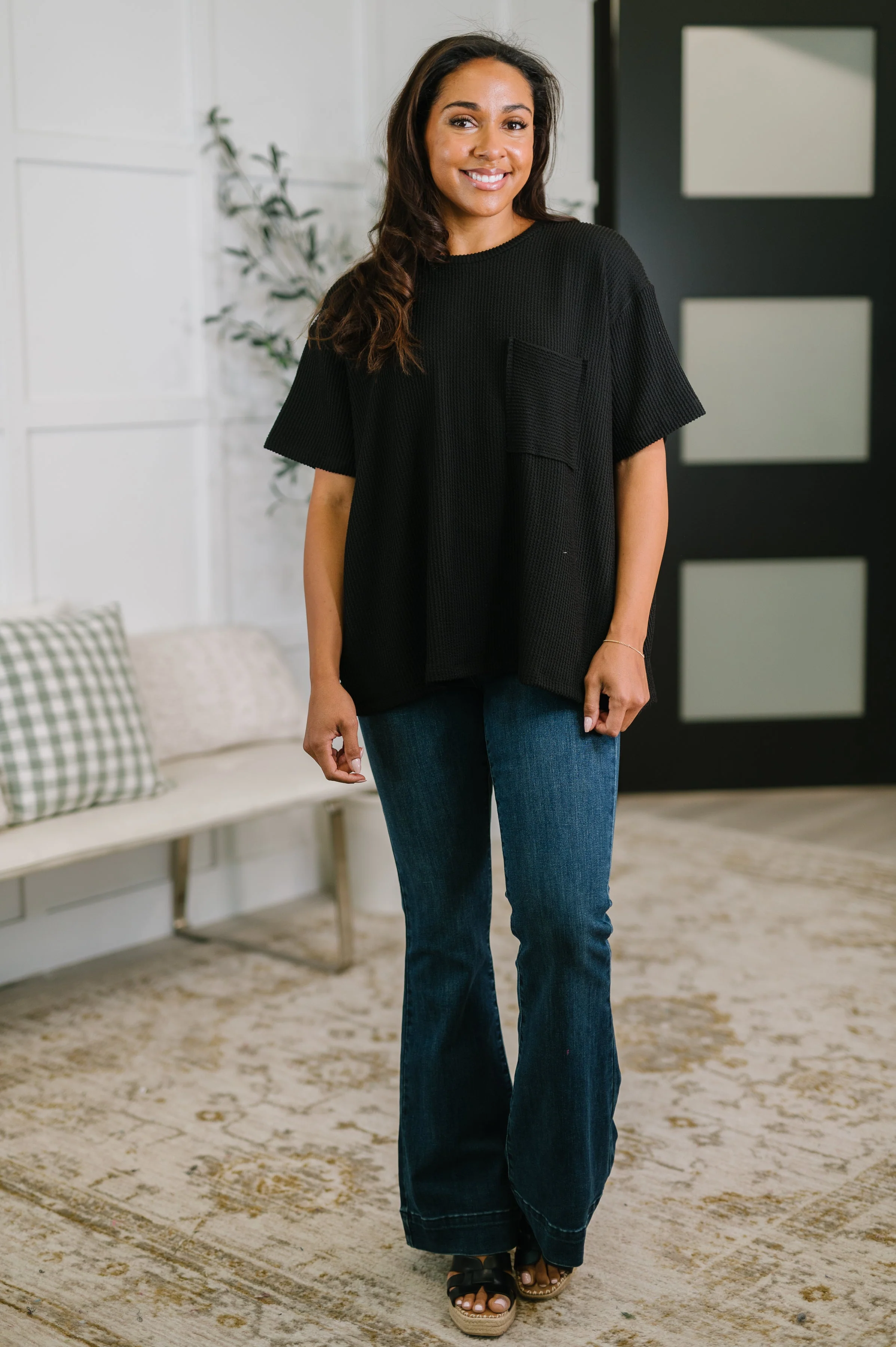 Not That complicated Textured Boxy Tee in Black - Image 3