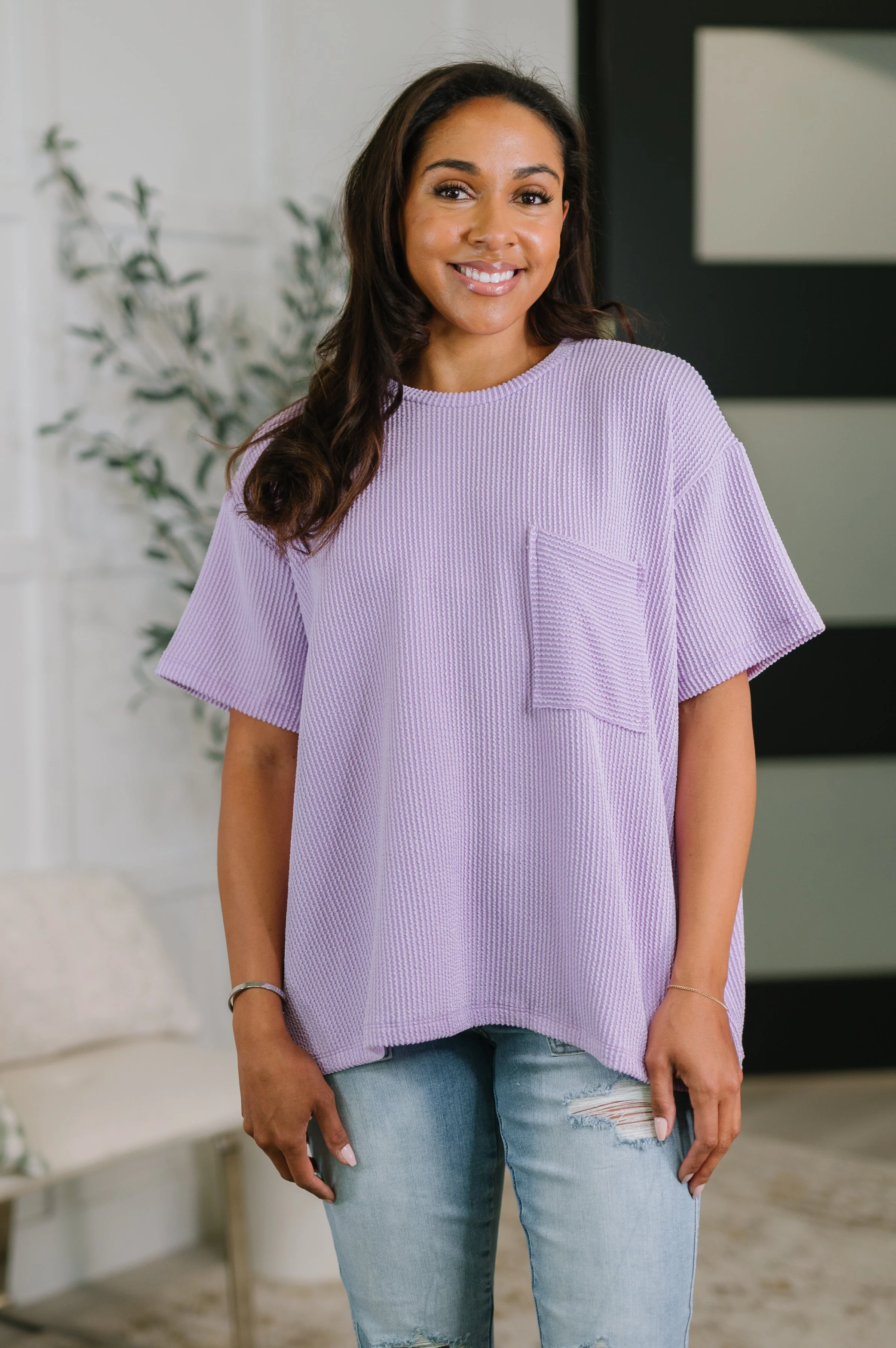 Not That complicated Textured Boxy Tee in Lavender