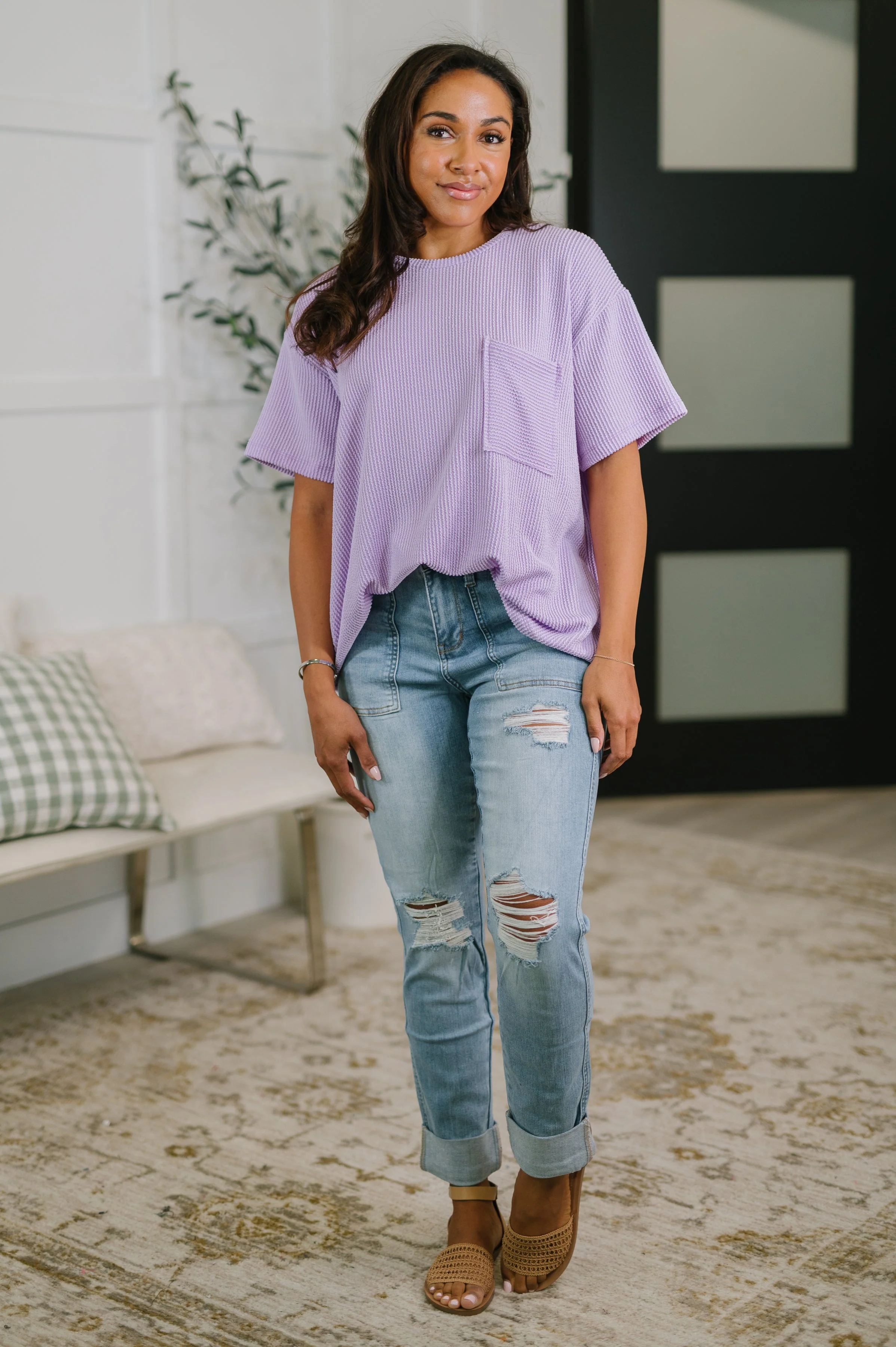 Not That complicated Textured Boxy Tee in Lavender - Image 3