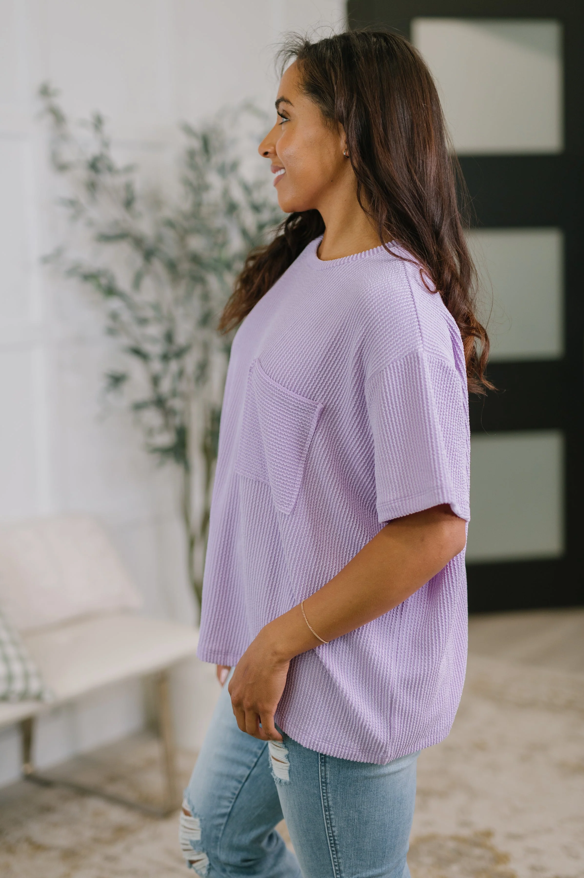 Not That complicated Textured Boxy Tee in Lavender - Image 4