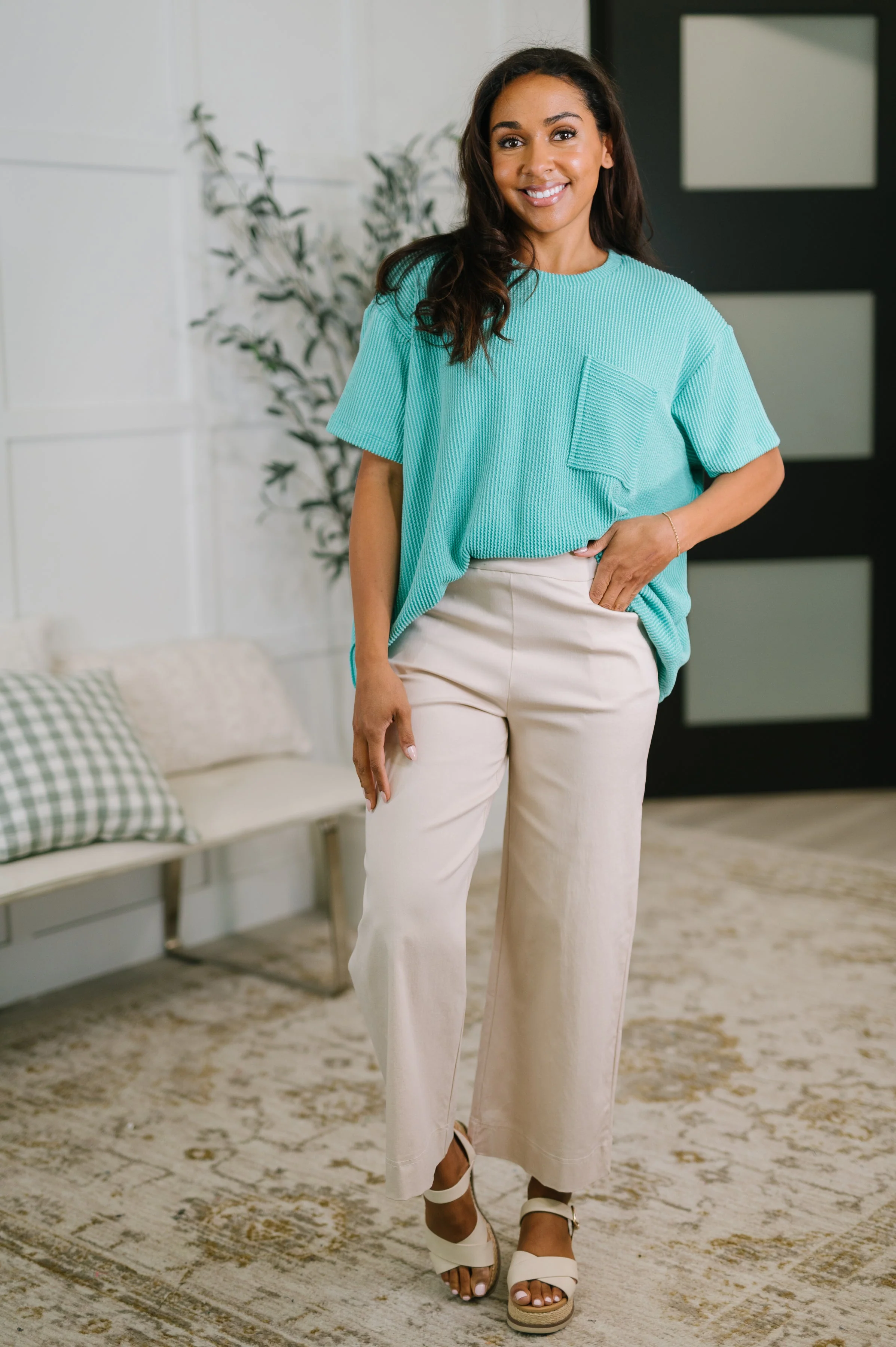 Not That Complicated Textured Boxy Tee in Turquoise - Image 3