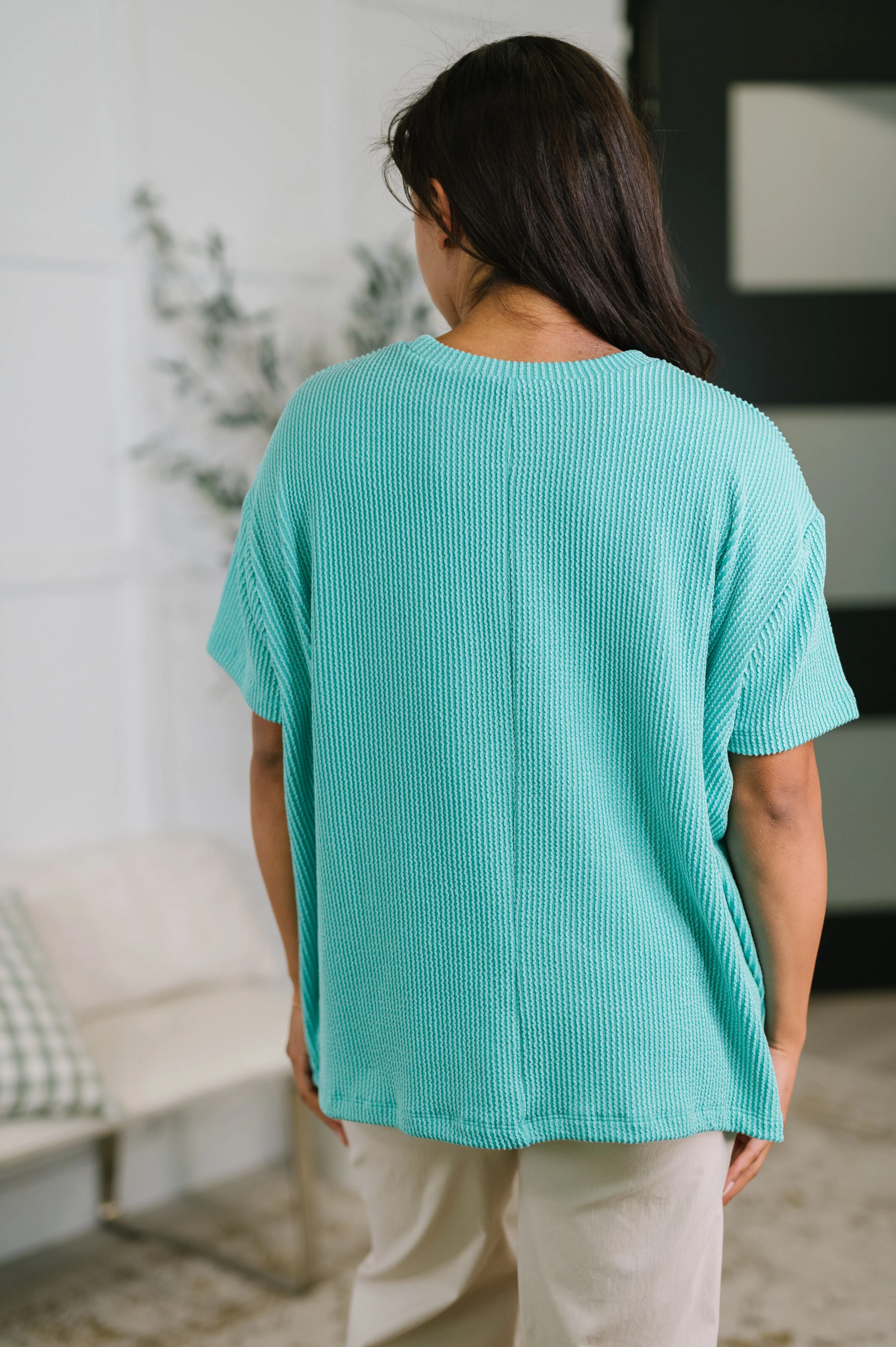 Not That Complicated Textured Boxy Tee in Turquoise - Image 5
