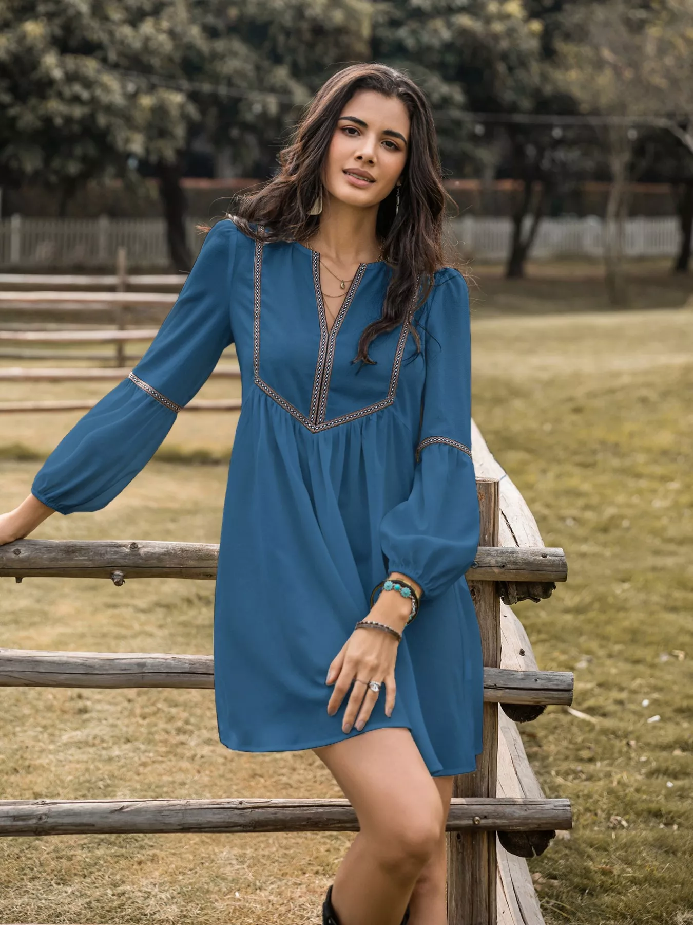 Notched Balloon Sleeve Mini Dress - Image 3