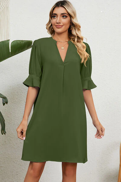 Notched Flounce Sleeve Mini Dress - Image 11