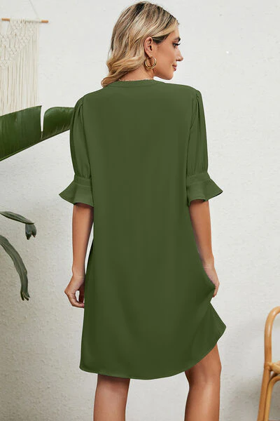 Notched Flounce Sleeve Mini Dress - Image 13