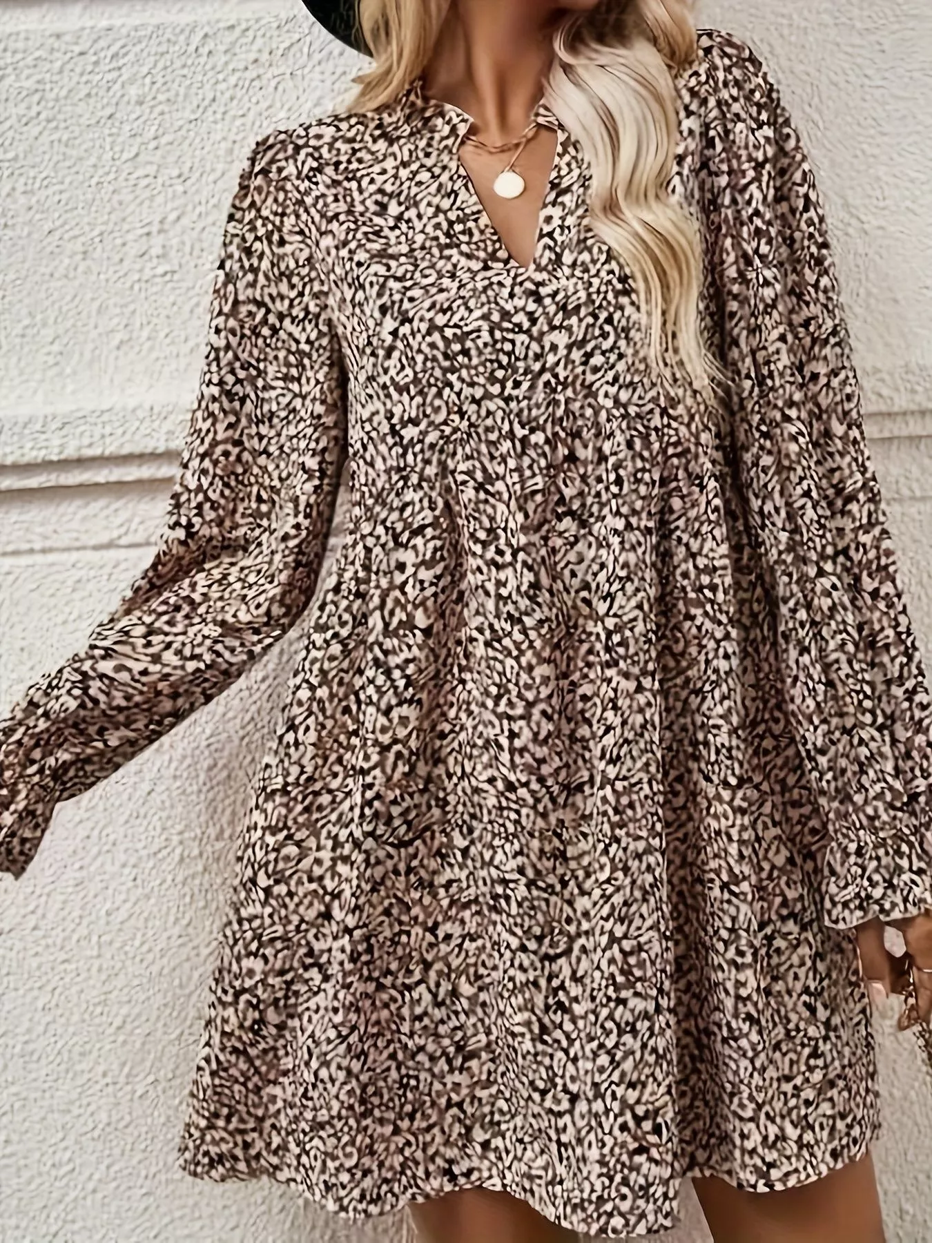 Notched Flounce Sleeve Mini Dress - Image 3