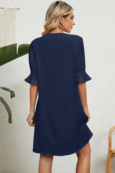 Notched Flounce Sleeve Mini Dress - Image 7