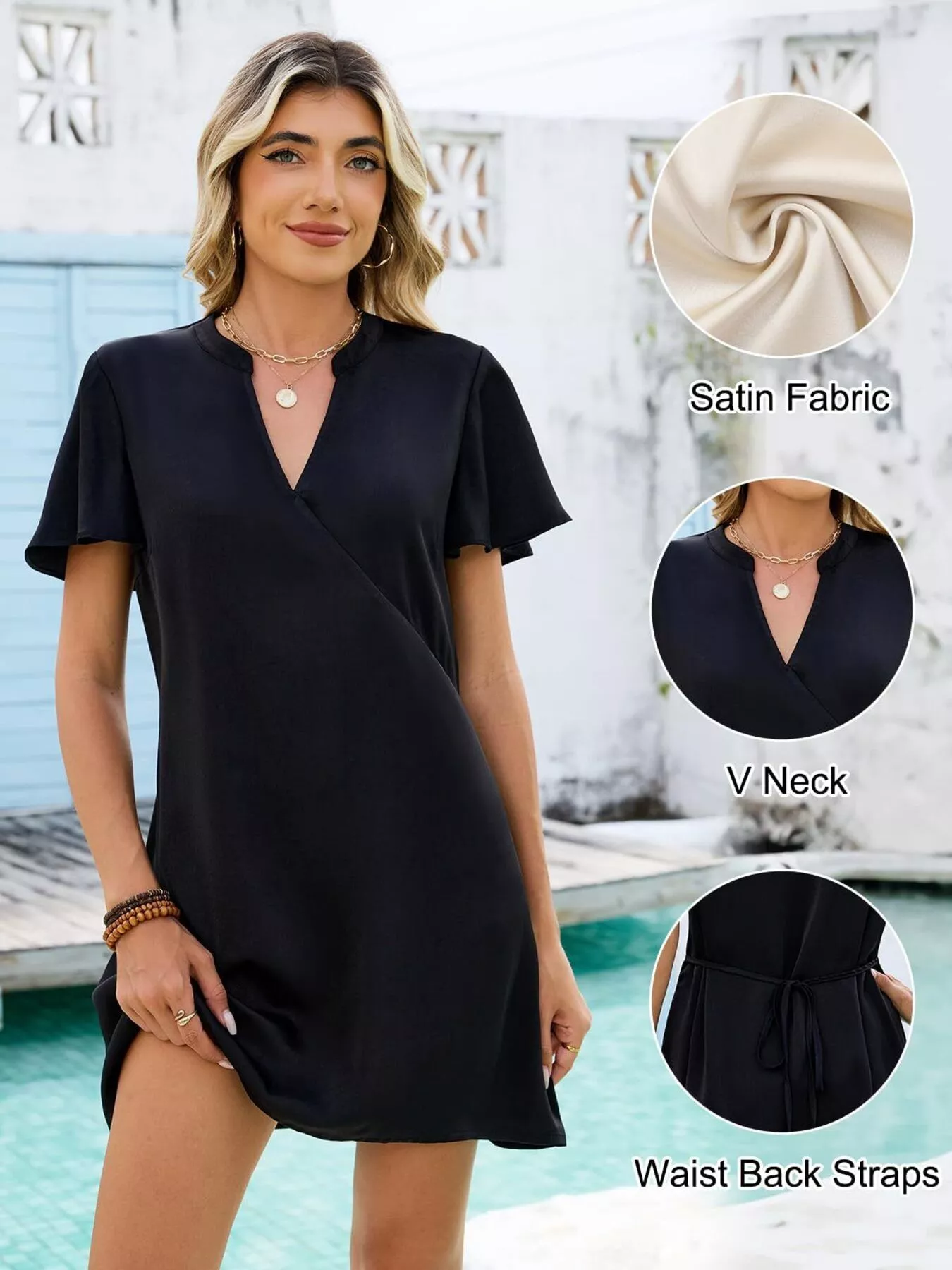 Notched Flutter Sleeve Mini Dress - Image 9