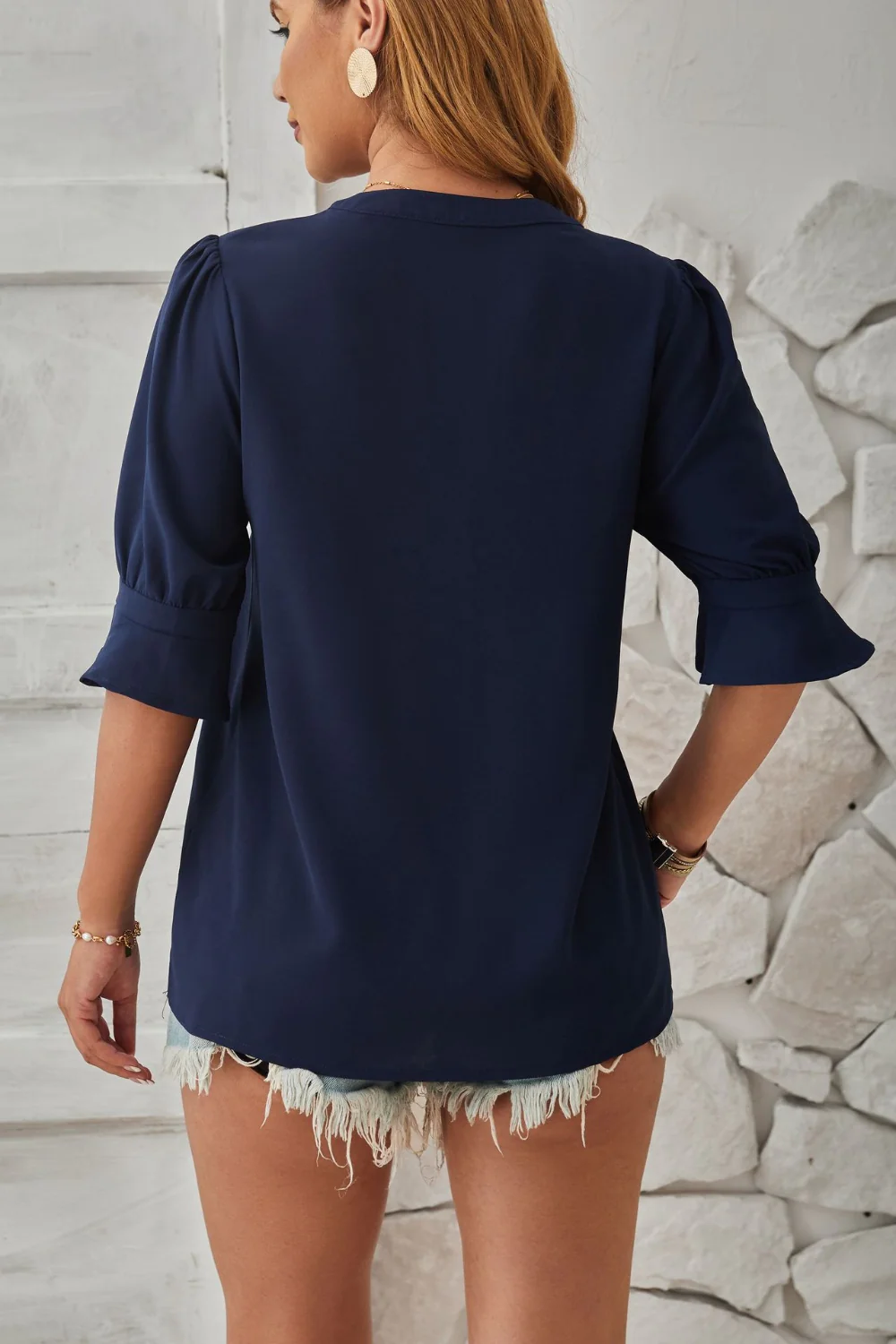 Notched Half Sleeve Blouse - Image 16