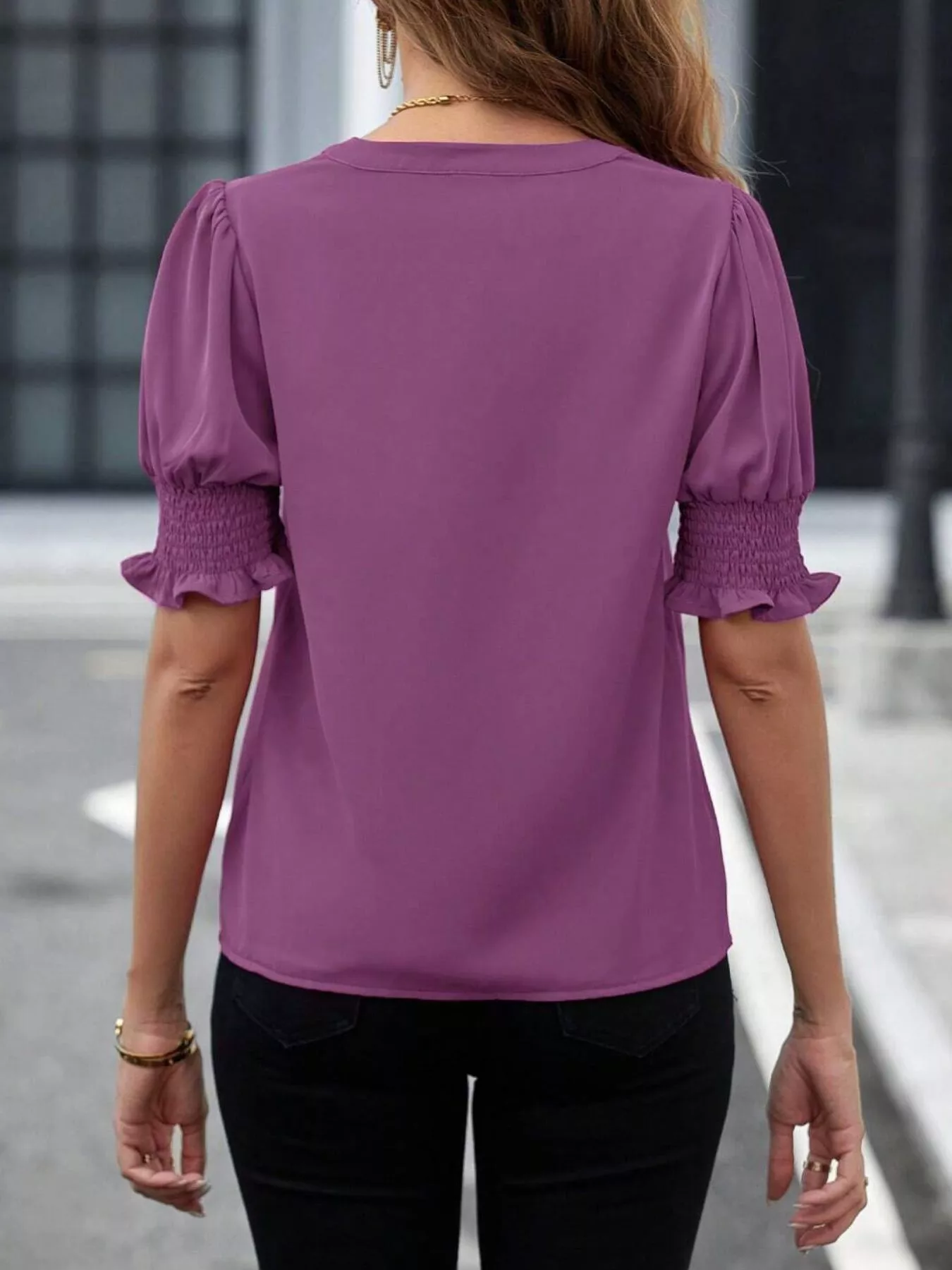 Notched Half Sleeve Blouse - Image 9