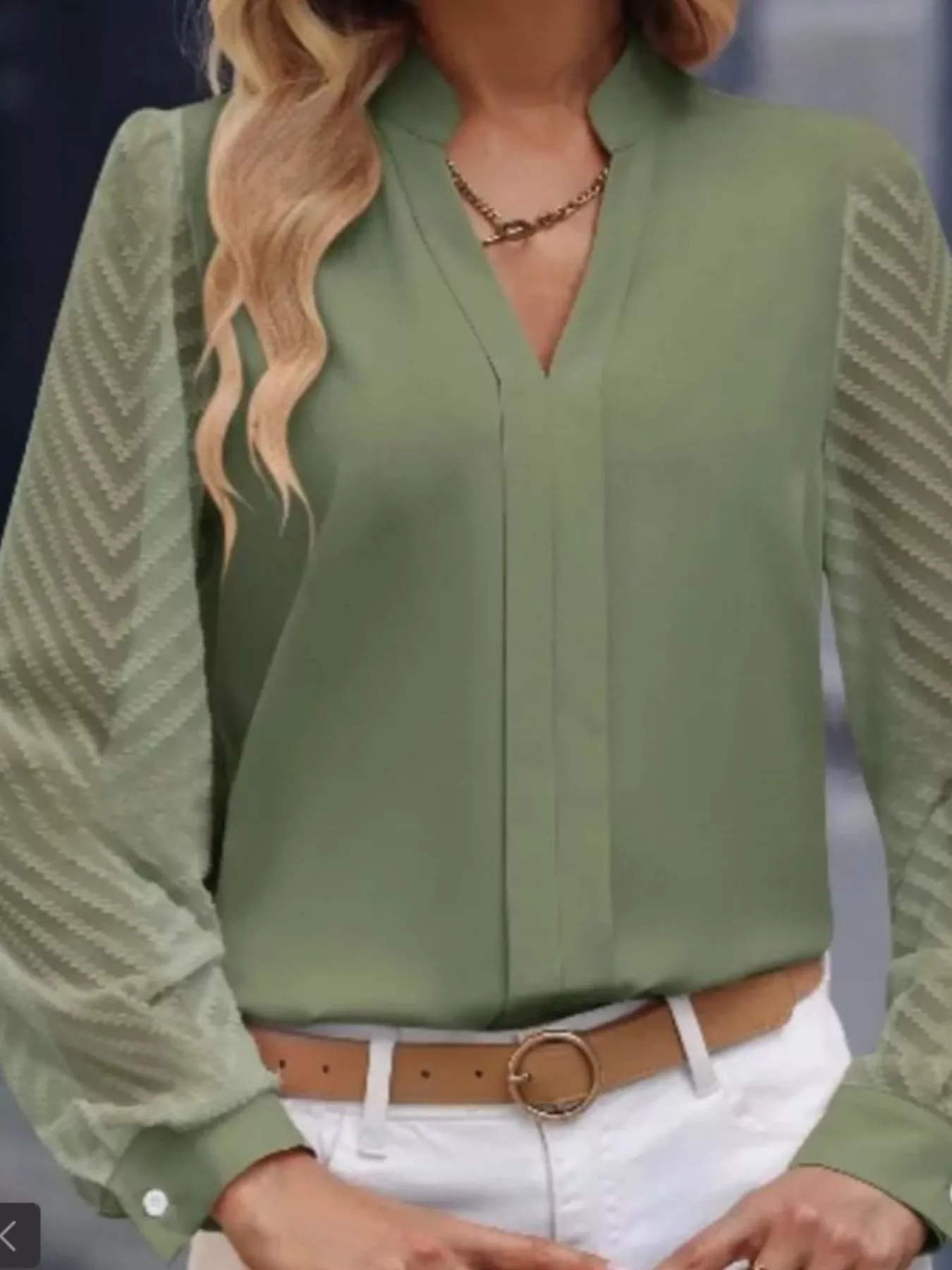 Notched Long Sleeve Blouse - Image 15