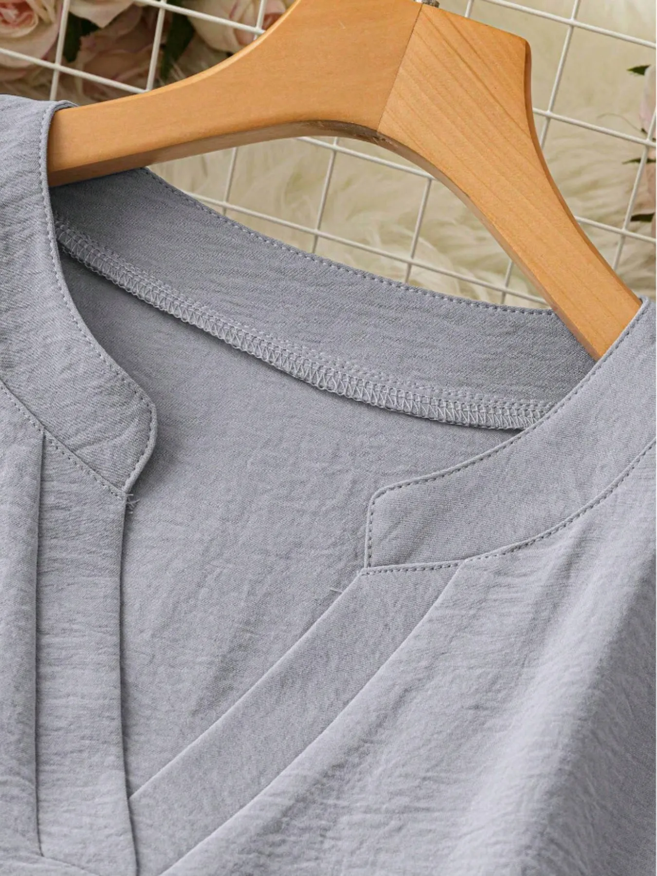 Notched Long Sleeve Casual Blouse - Image 5