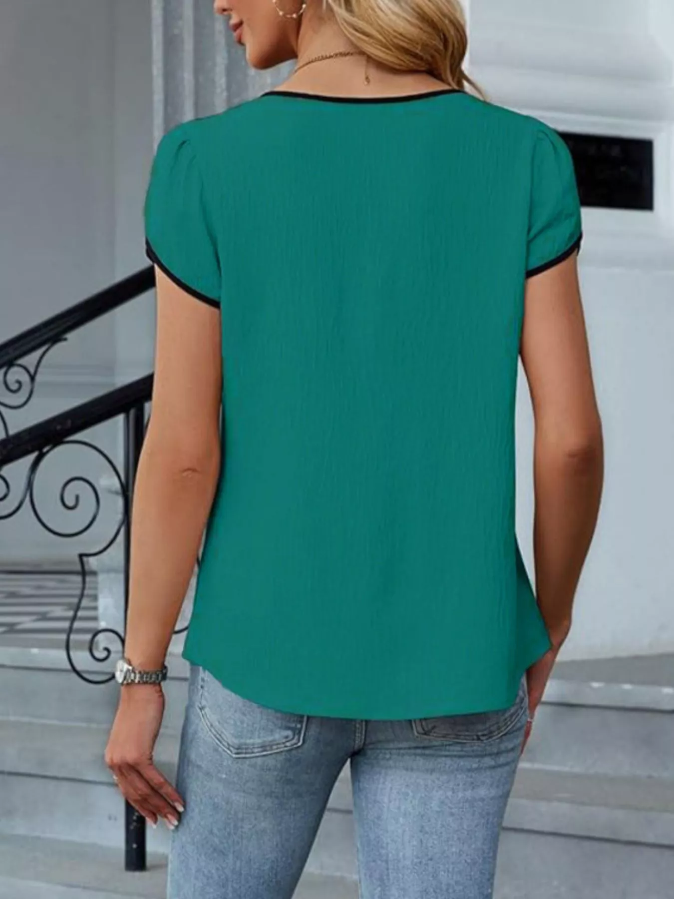 Notched Petal Sleeve Blouse - Image 18
