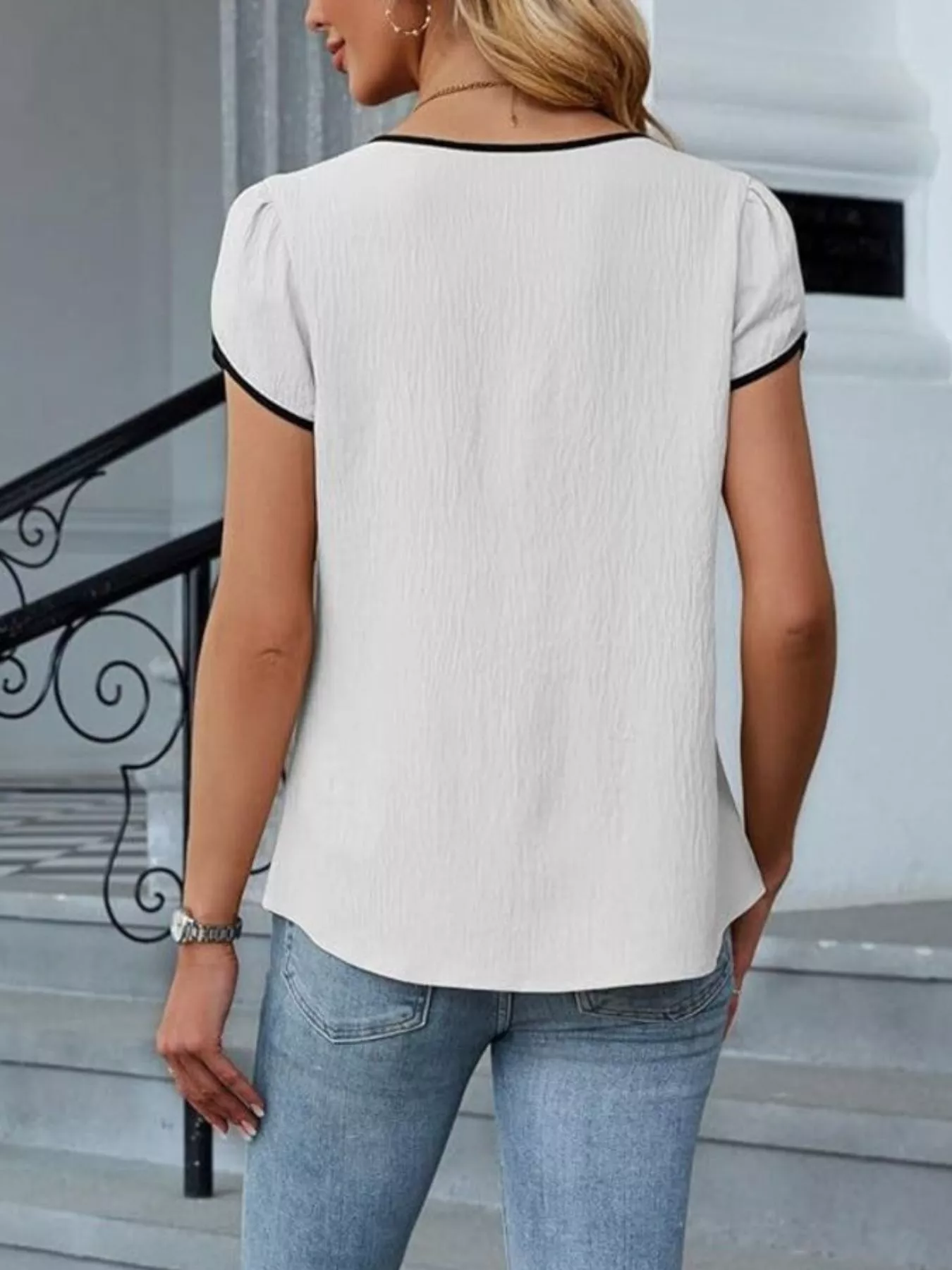 Notched Petal Sleeve Blouse - Image 4