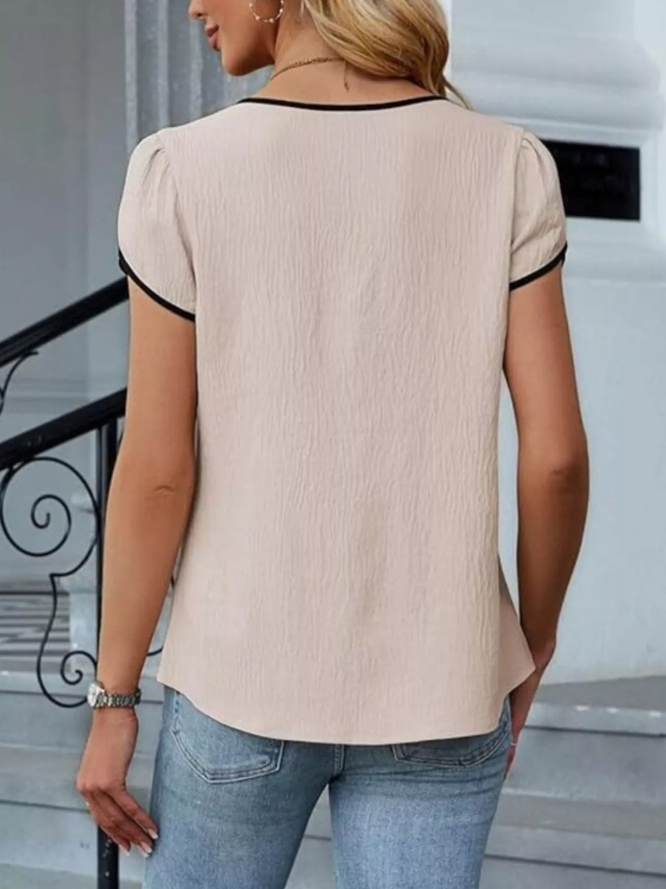 Notched Petal Sleeve Blouse - Image 9