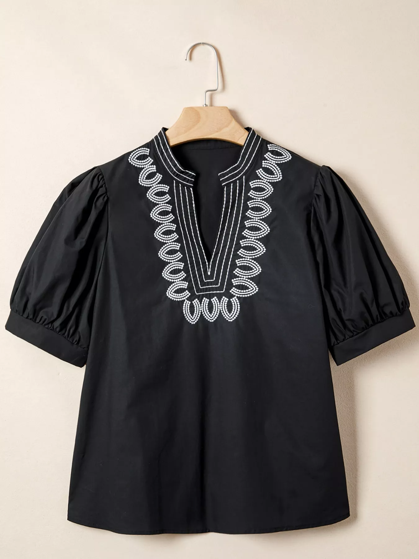 Notched Puff Sleeve Blouse - Image 4