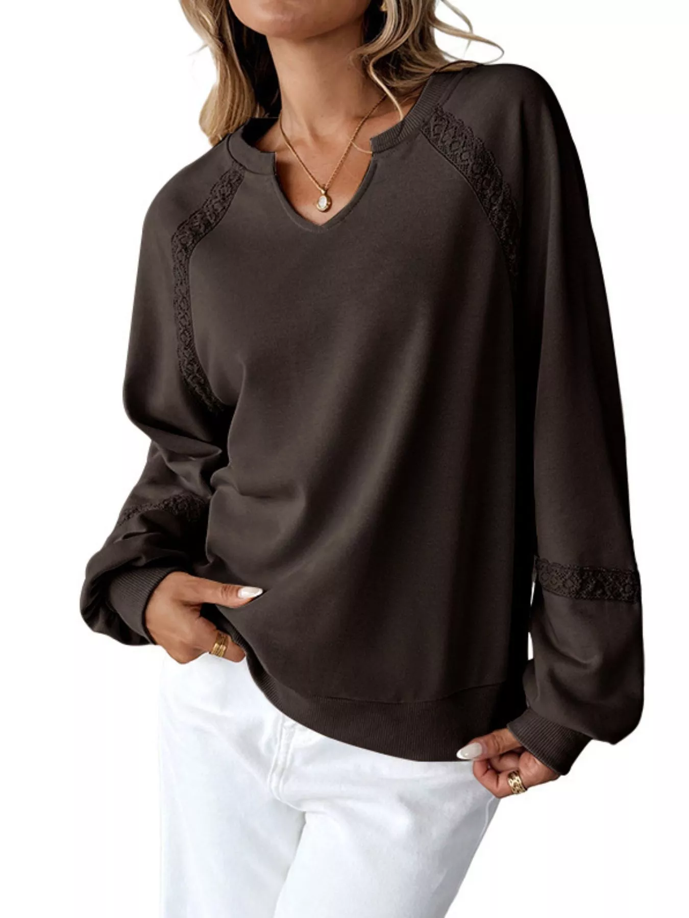 Notched Raglan Sleeve Sweatshirt - Image 14