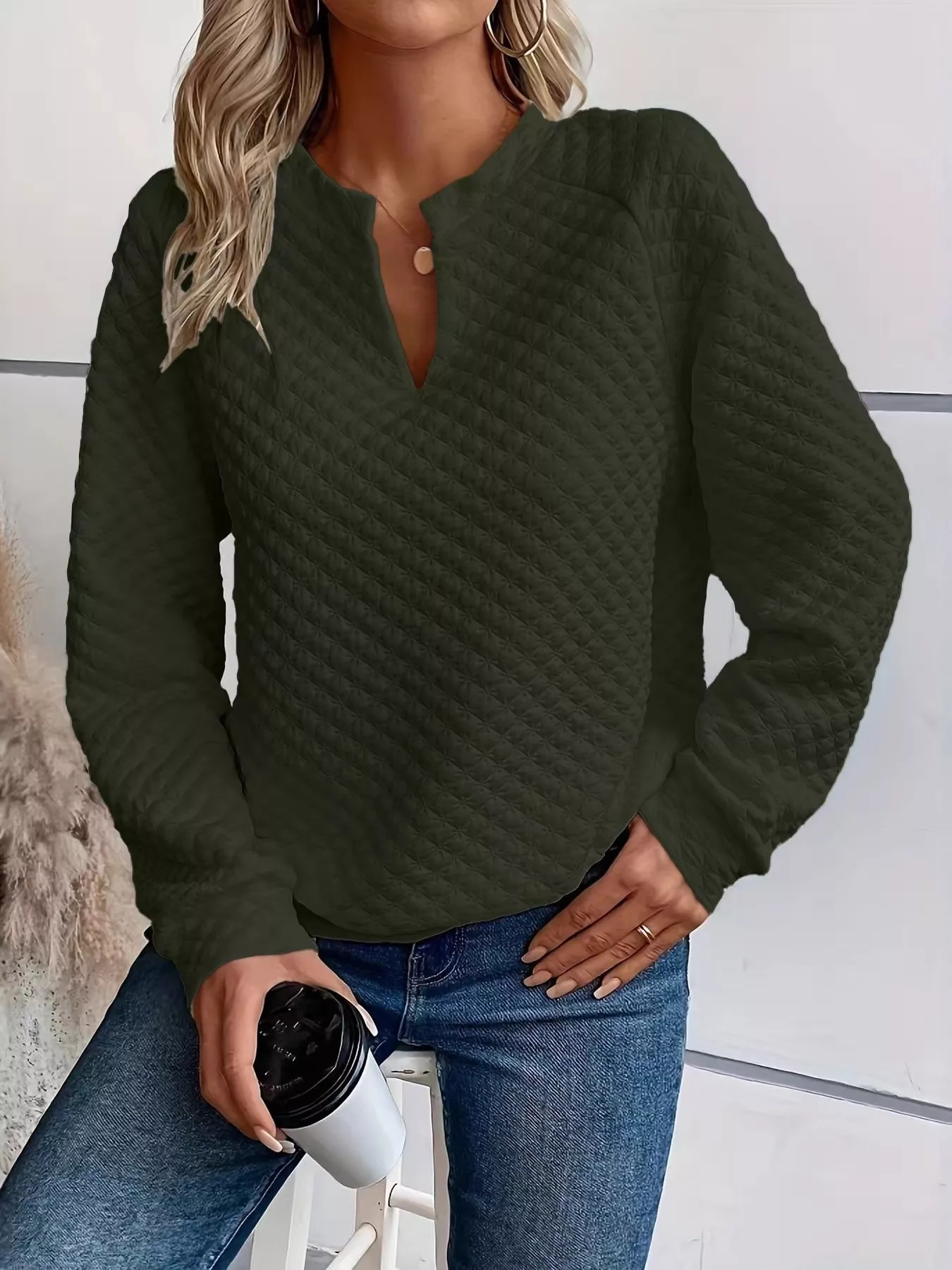 Notched Raglan Sleeve Sweatshirt - Image 12