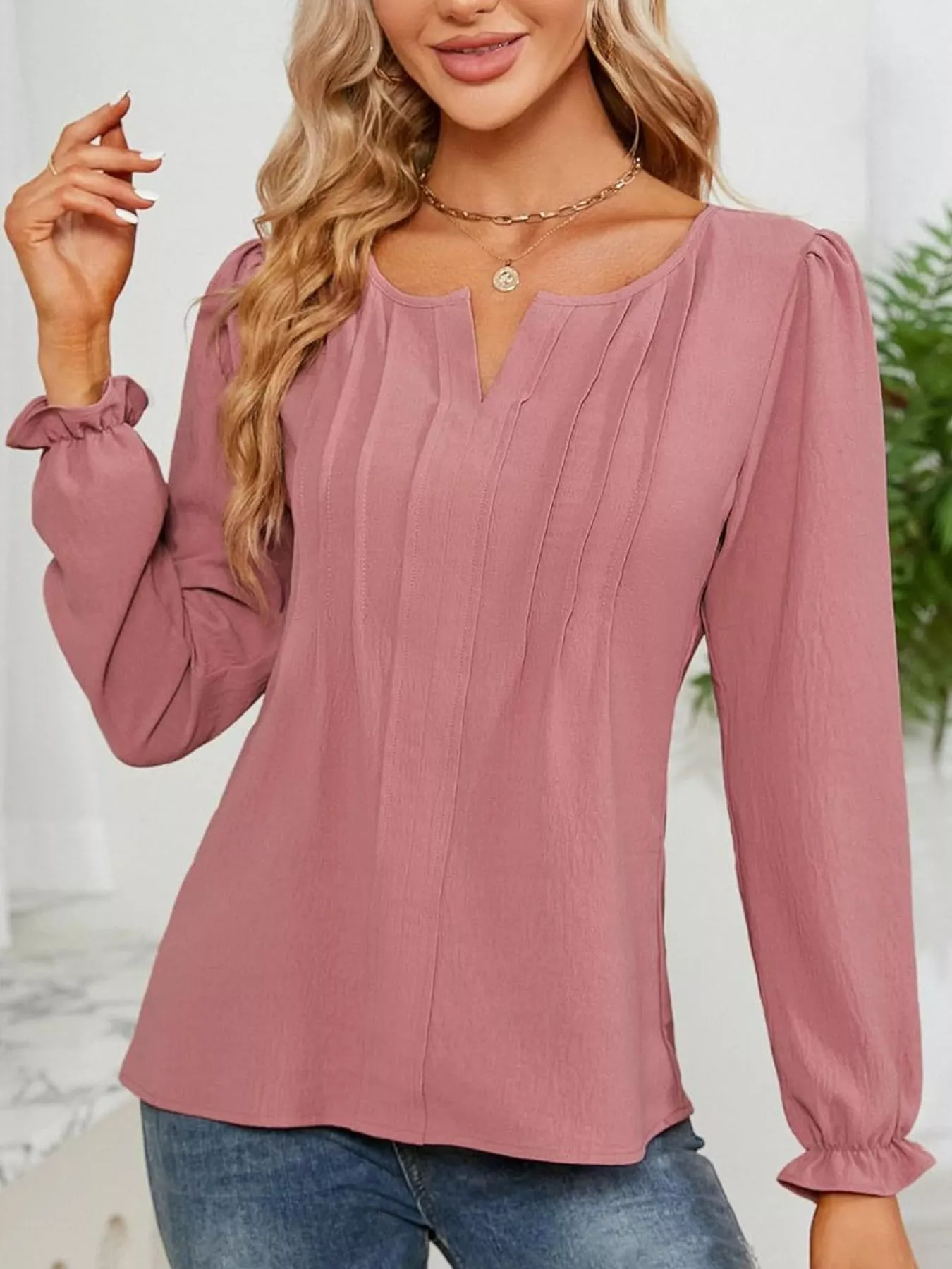 Notched Ruffle Cuff Blouse - Image 10