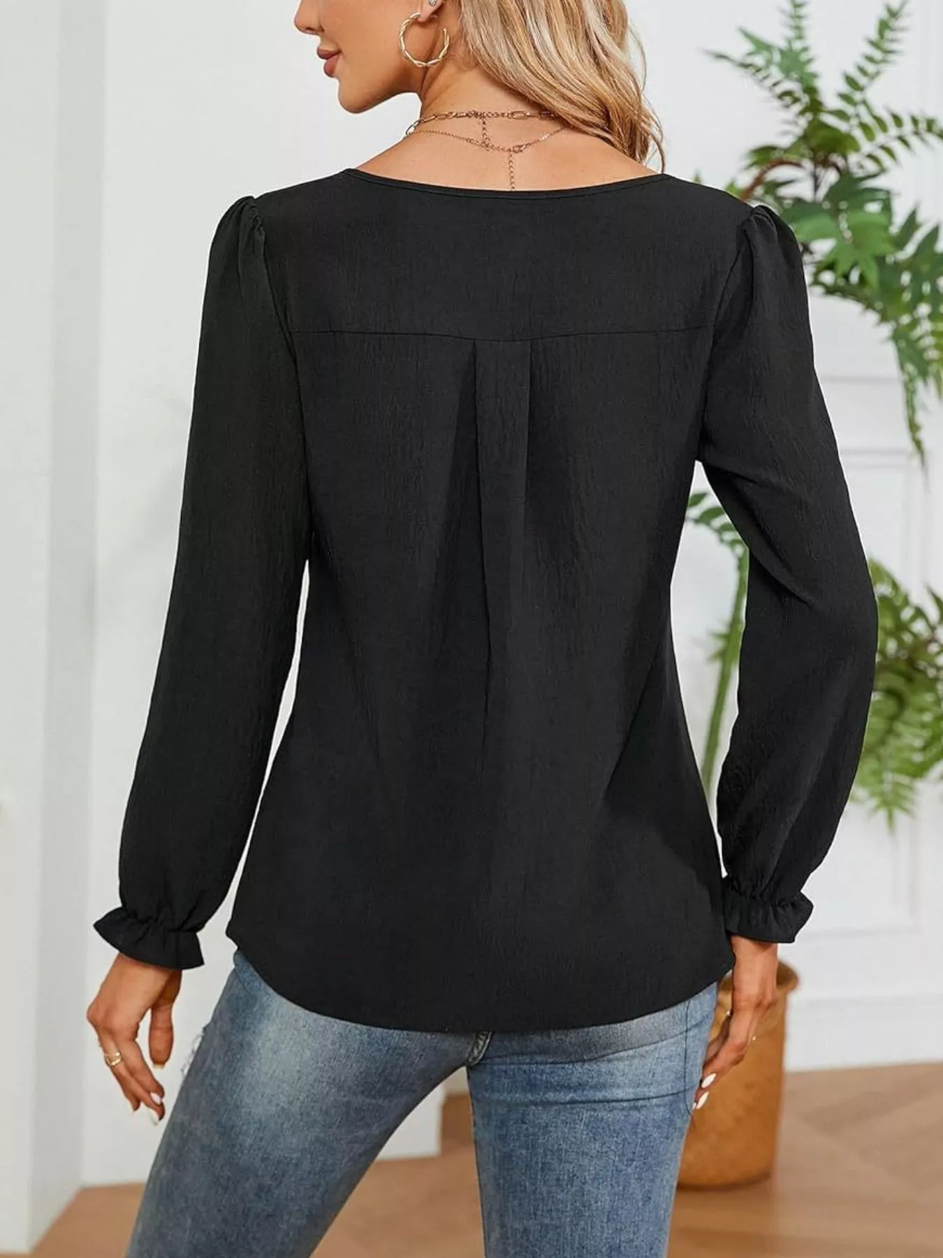 Notched Ruffle Cuff Blouse - Image 15