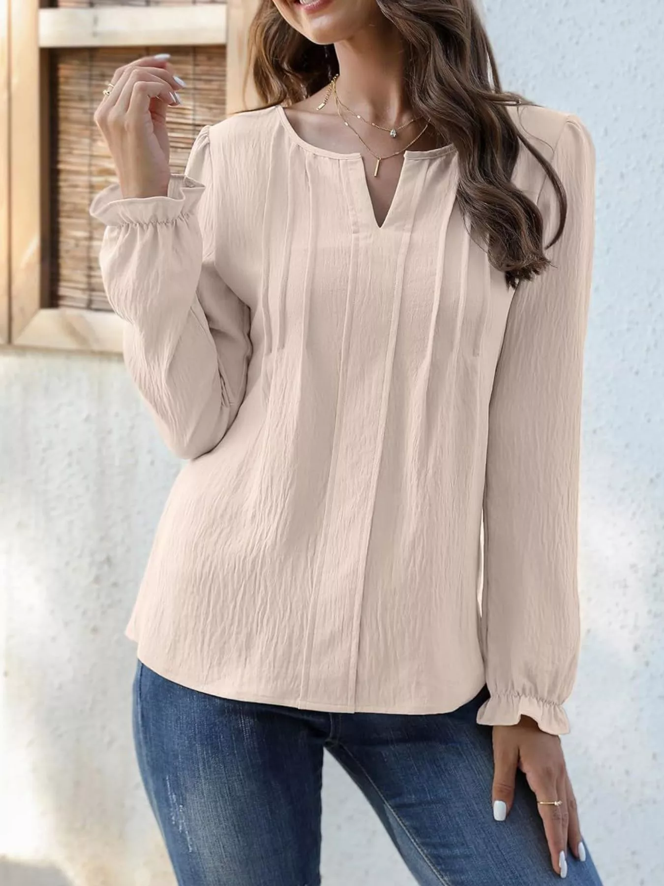 Notched Ruffle Cuff Blouse - Image 7