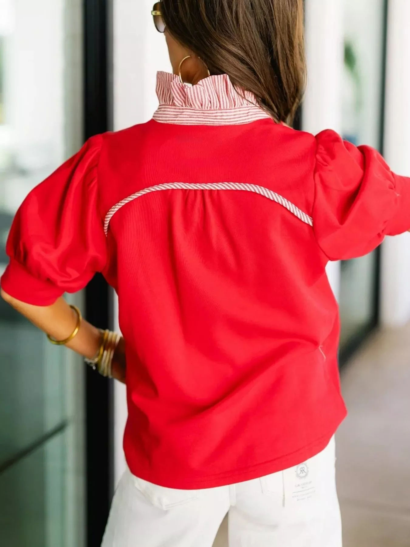 Notched Short Puff Sleeve Blouse - Image 12