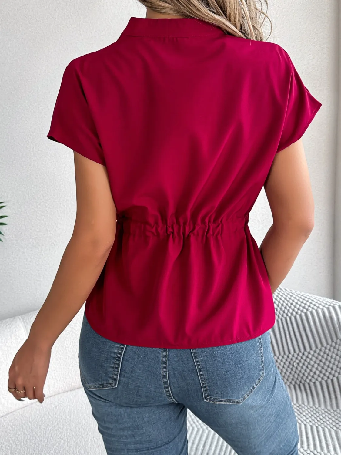 Notched Short Sleeve Blouse - Image 12