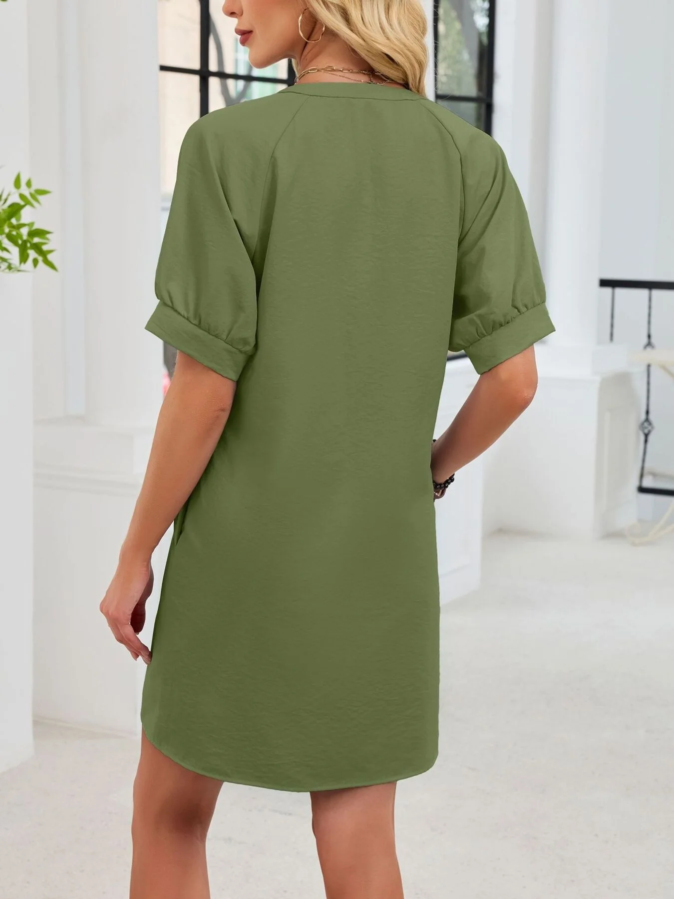 Notched Short Sleeve Tie Waist Dress - Image 16