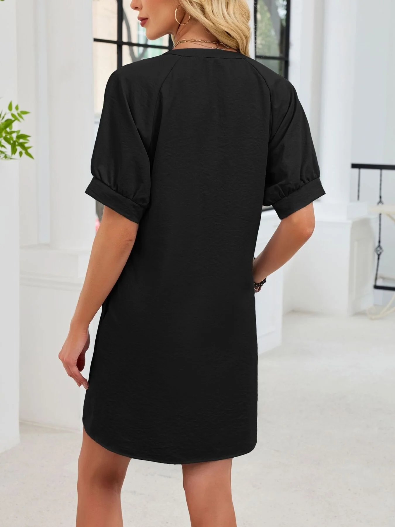 Notched Short Sleeve Tie Waist Dress - Image 22