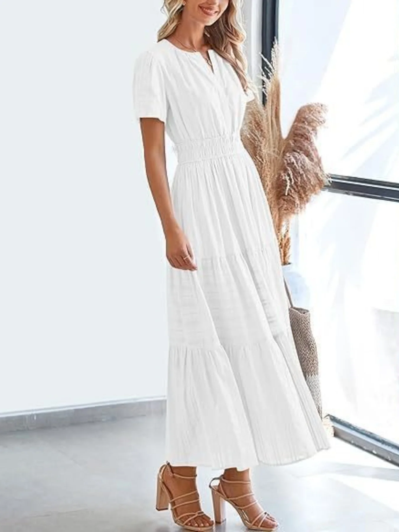 Notched Short Sleeve Tiered Dress - Image 13