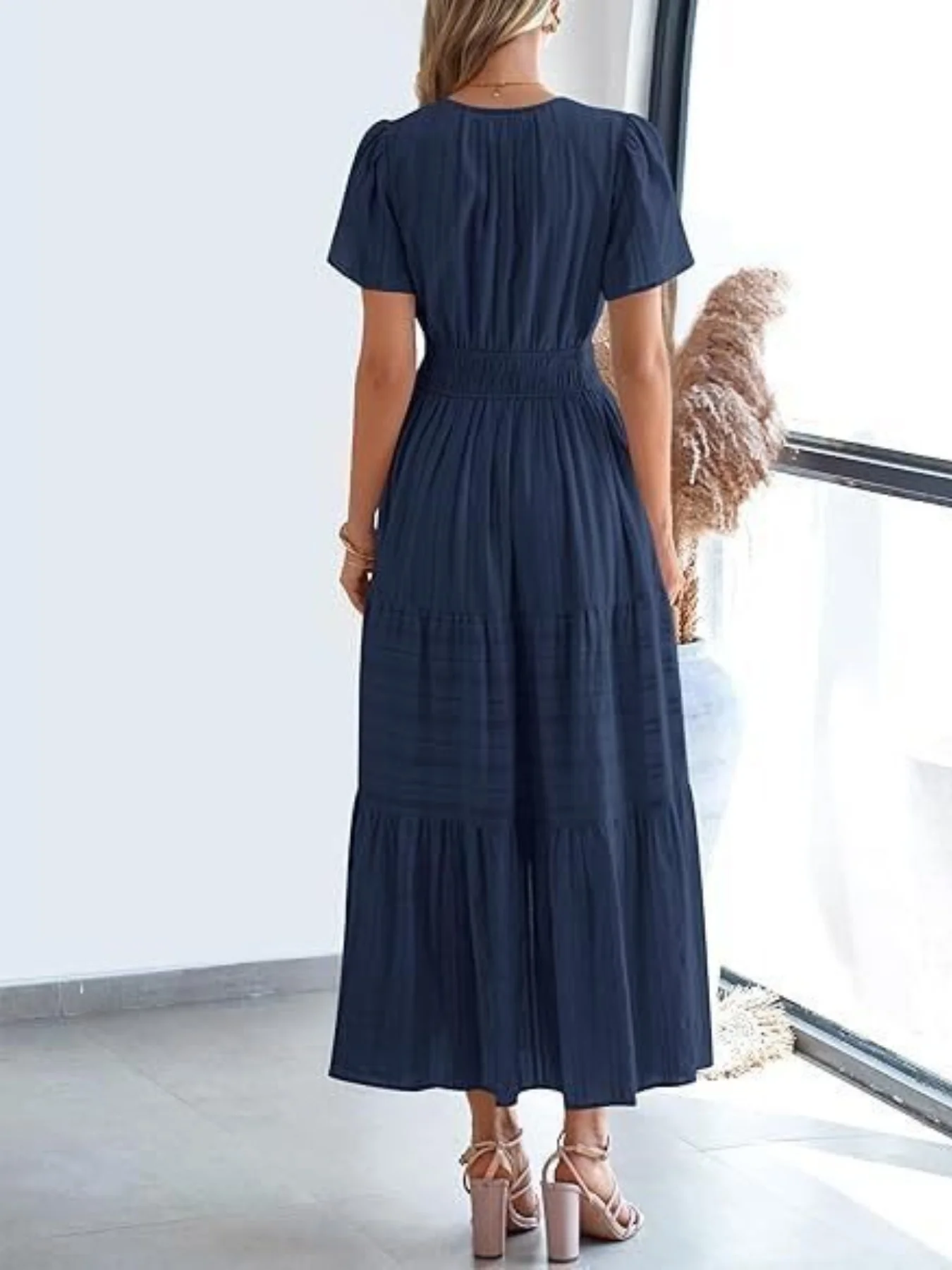 Notched Short Sleeve Tiered Dress - Image 6