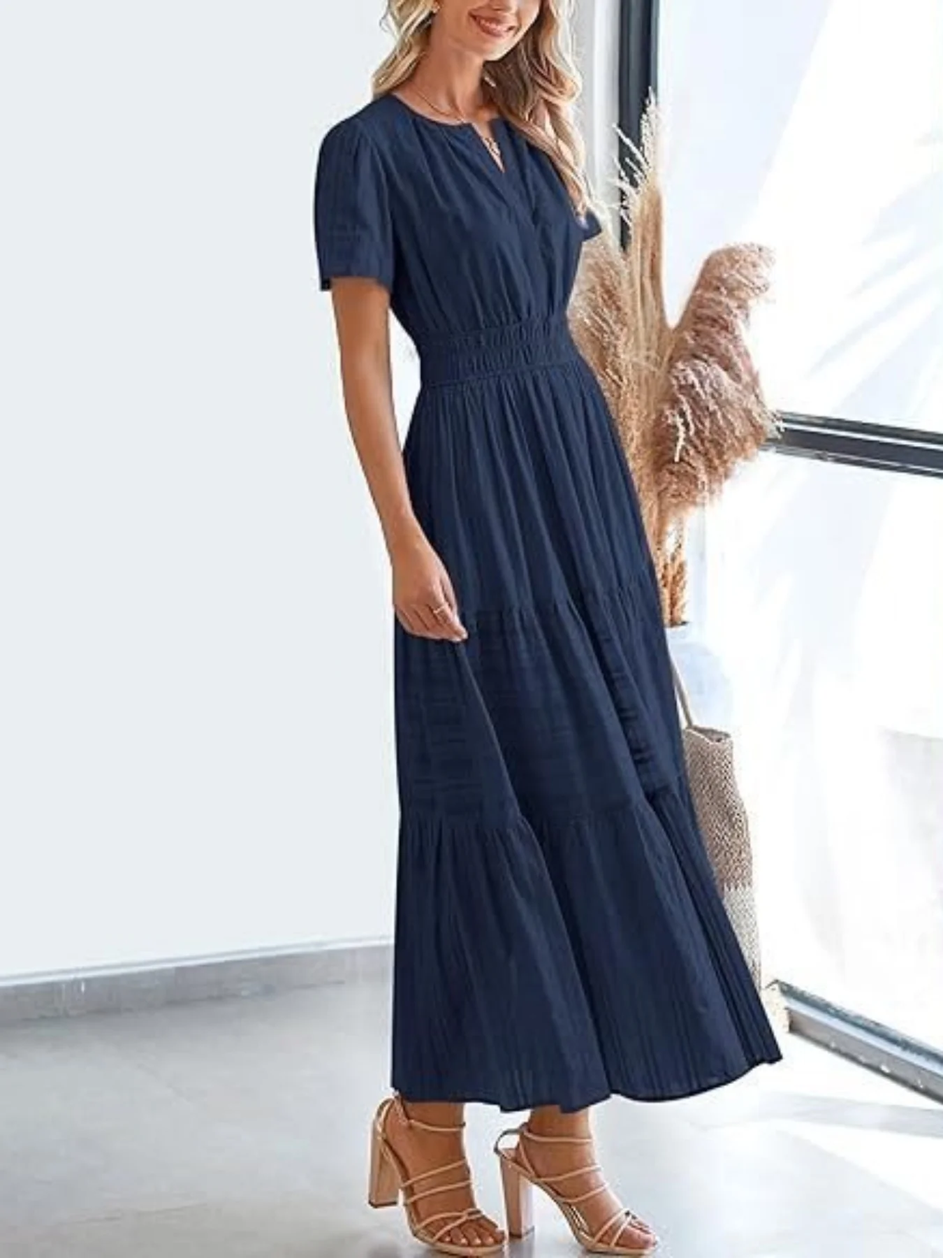 Notched Short Sleeve Tiered Dress - Image 8