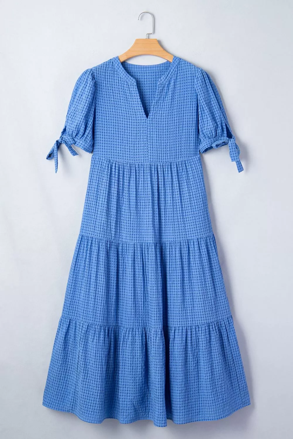 Notched Short Sleeve Tiered Midi Dress - Image 7