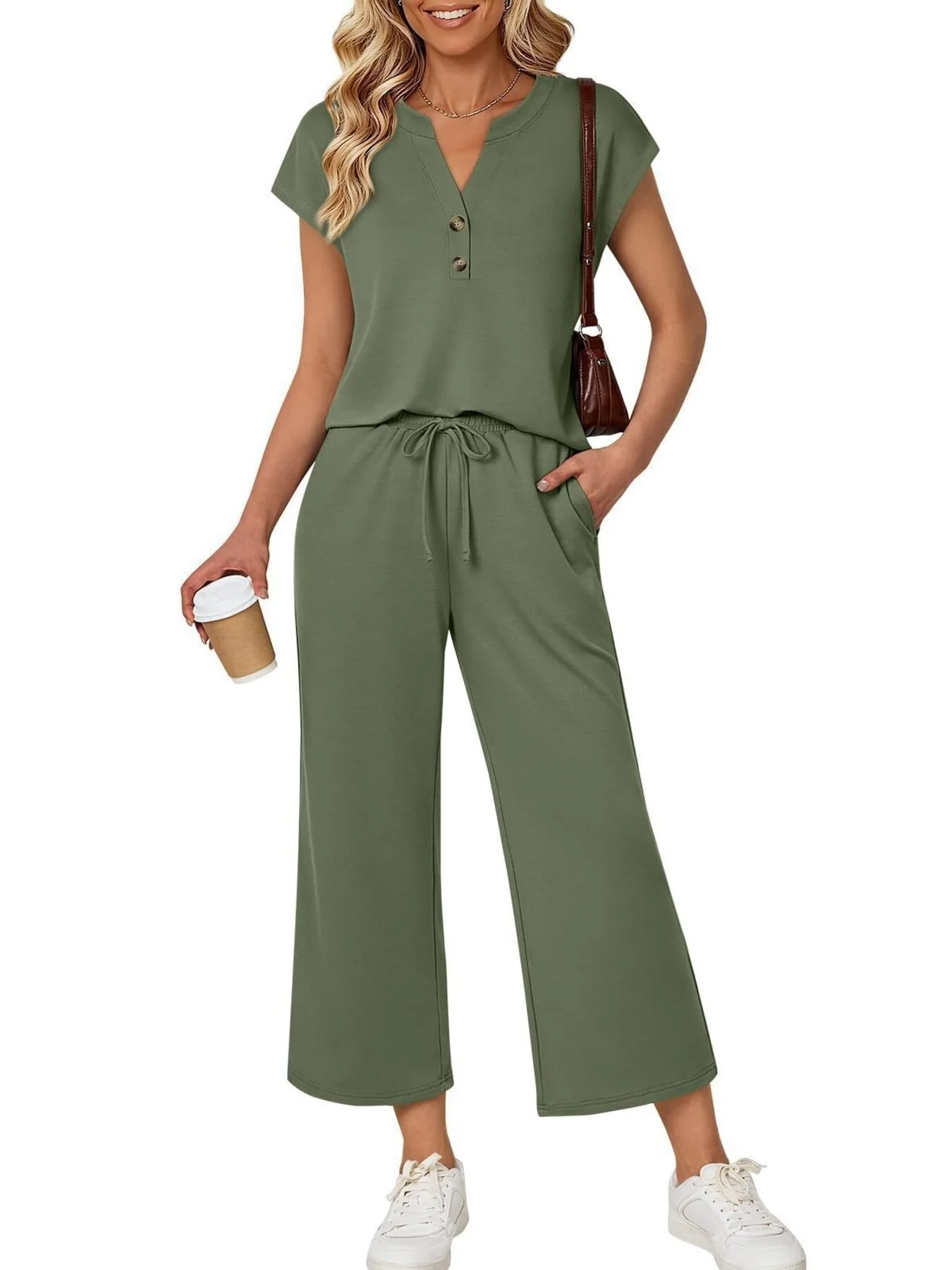 Notched Short Sleeve Top and Pants Set - Image 6