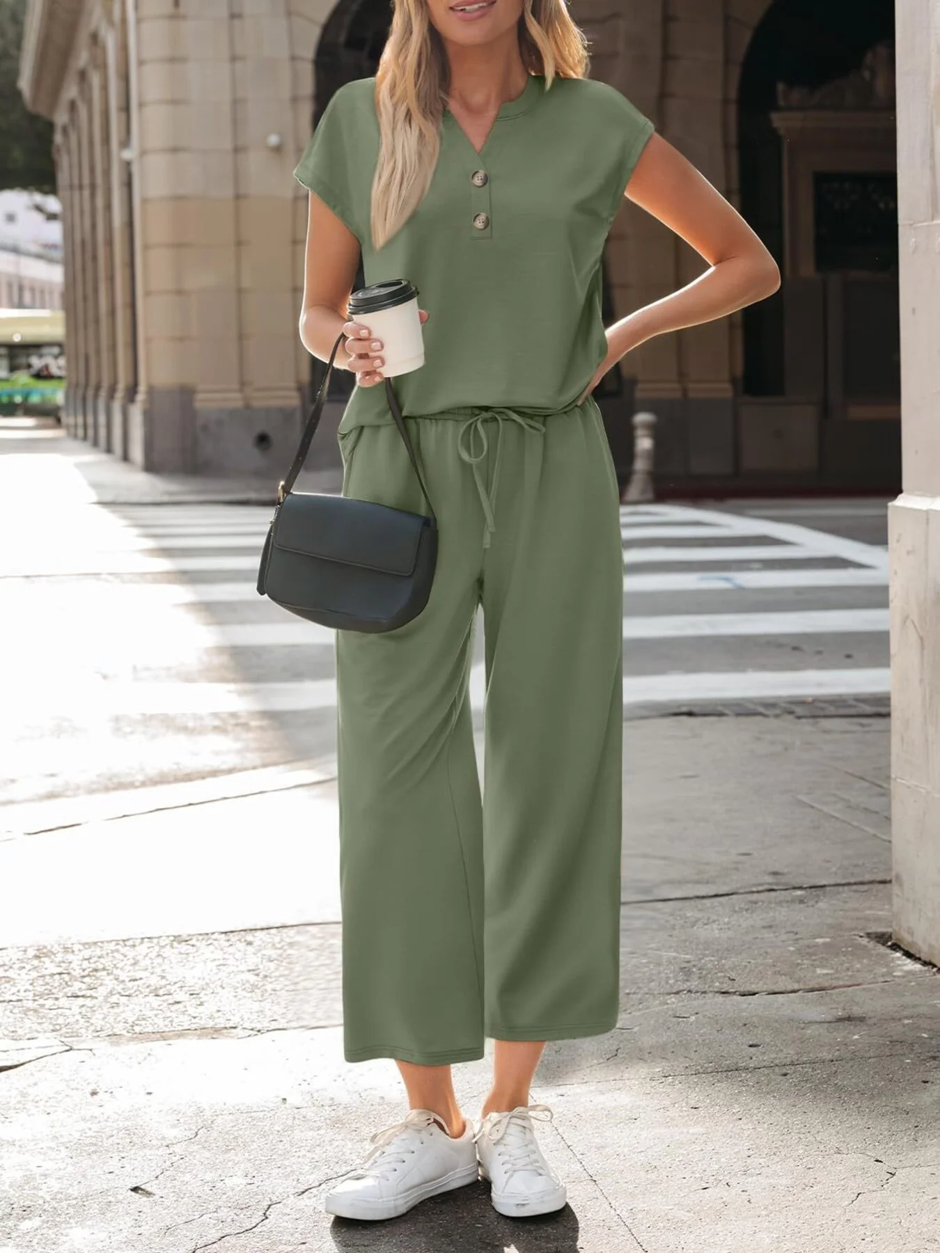 Notched Short Sleeve Top and Pants Set - Image 7