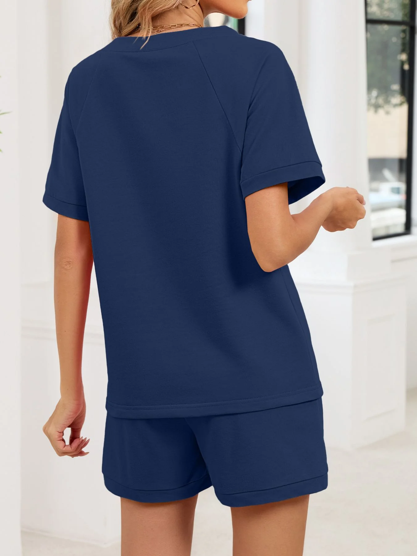 Notched Short Sleeve Top and Shorts Set - Image 30
