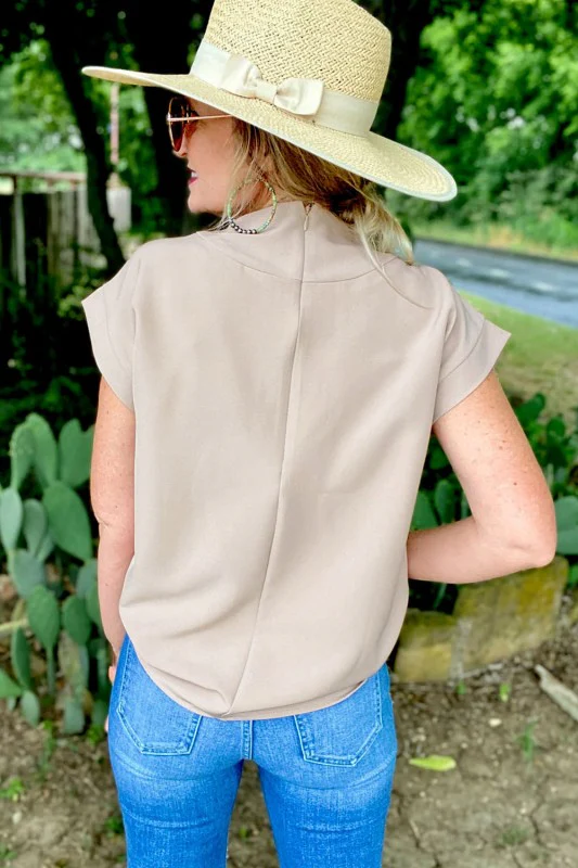Oatmeal Plain Crew Neck Loose Fit Casual Top - Image 10