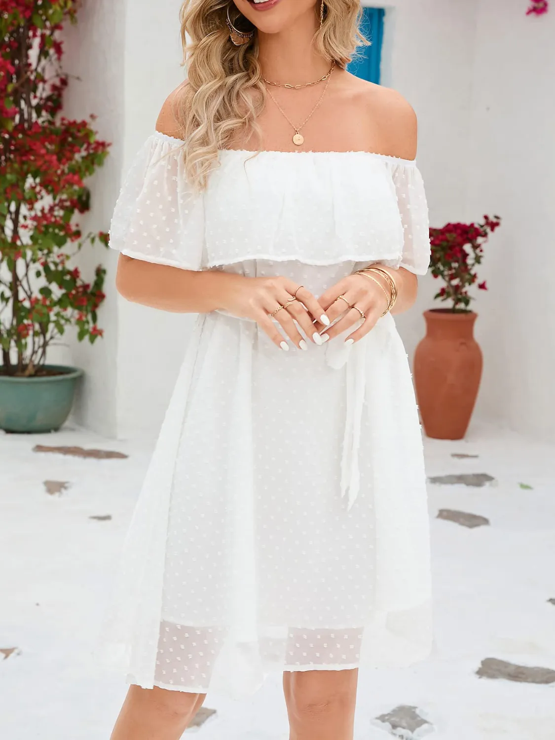Off Should Short Sleeve Mini Dress - Image 5
