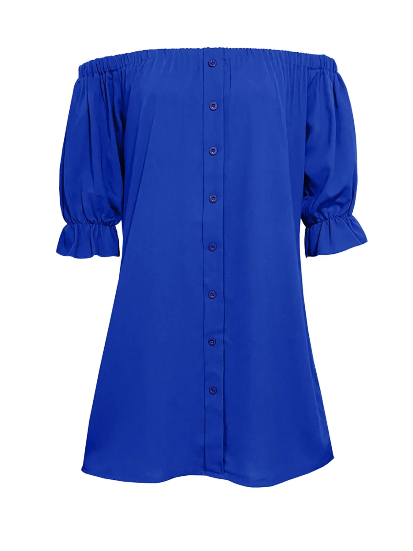 Off Shoulder Button Down Mini Shirt Dress - Image 4