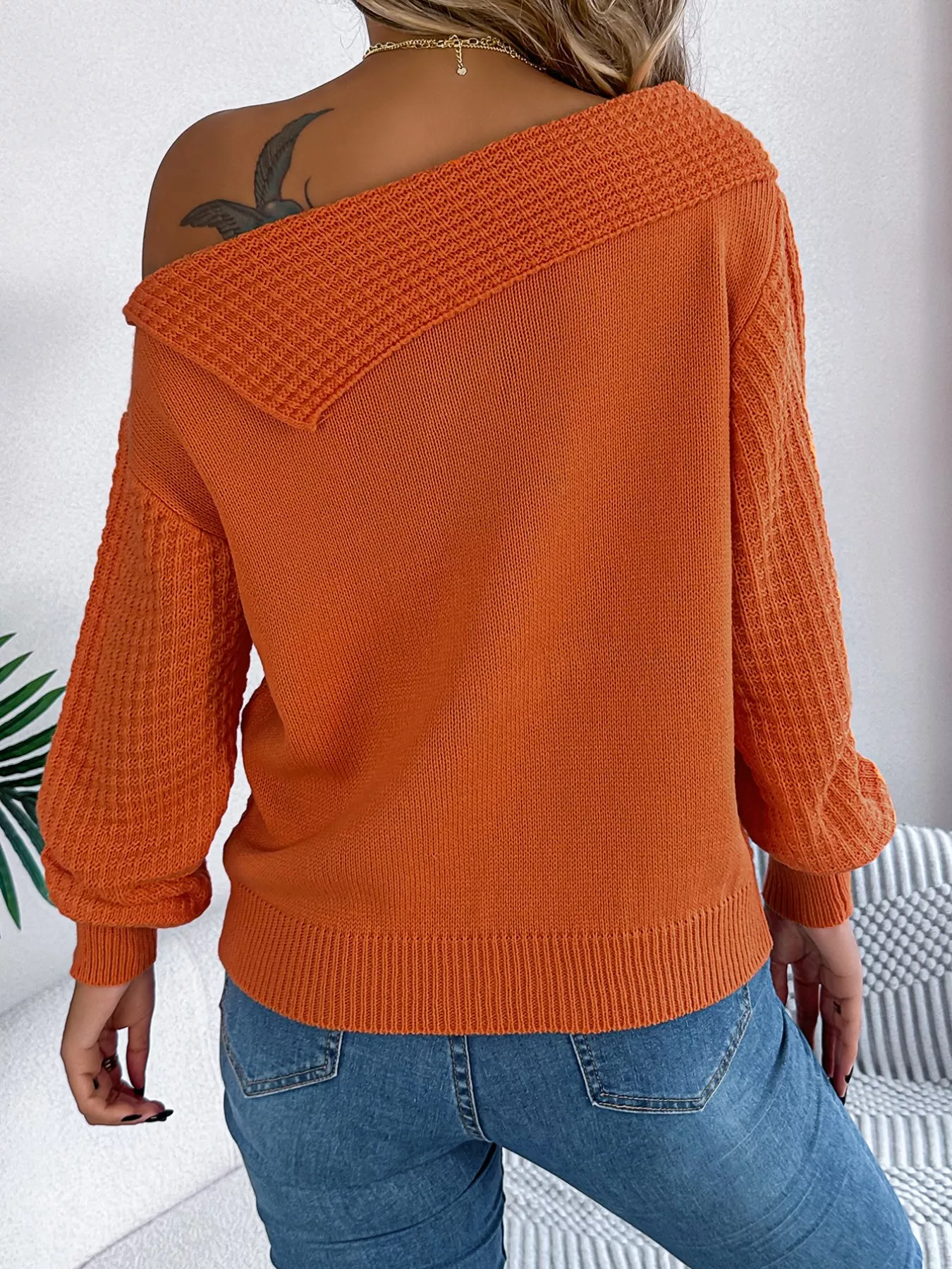 Off-Shoulder Cable Knit Sweater - Image 11