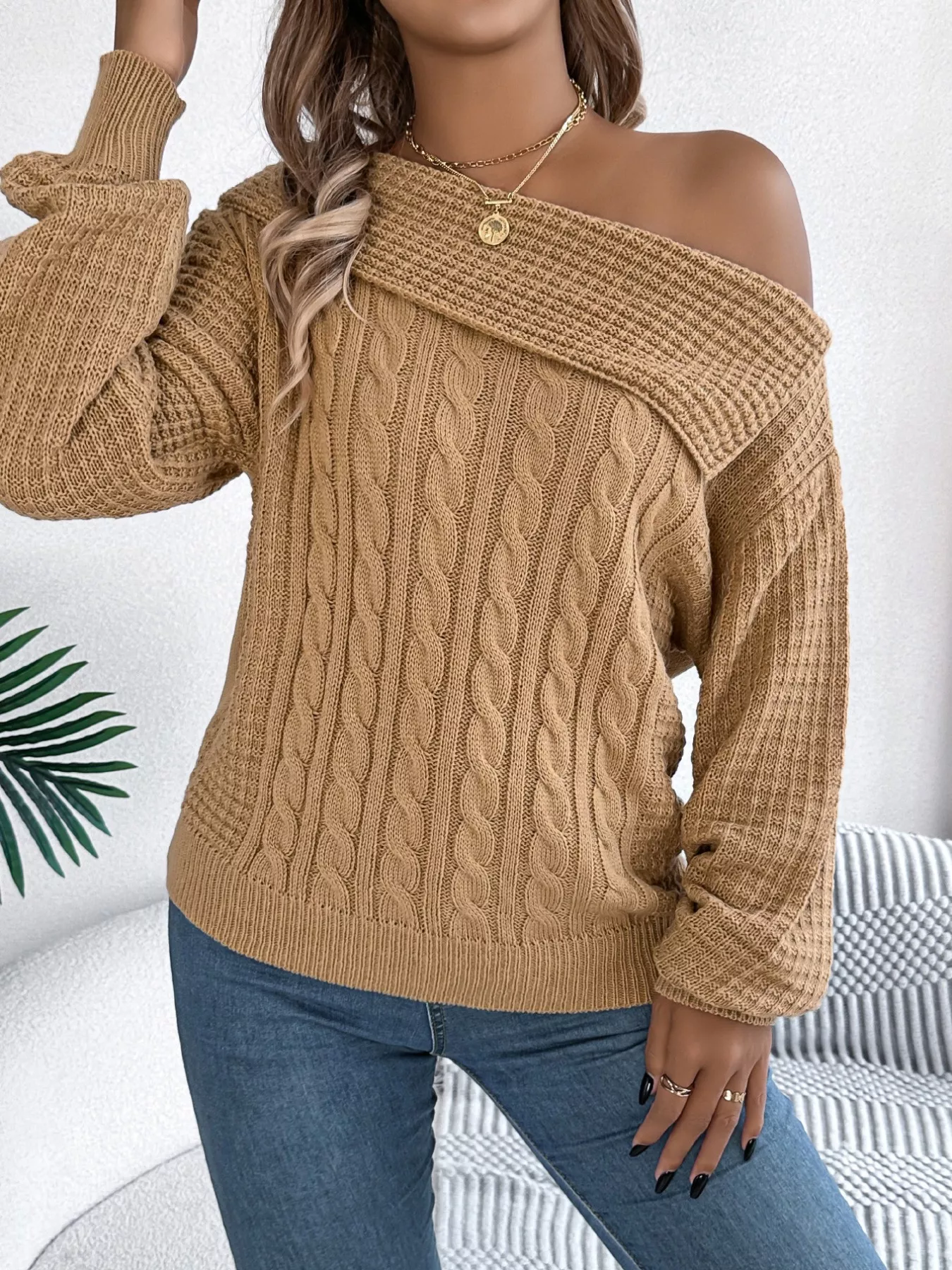 Off-Shoulder Cable Knit Sweater - Image 18